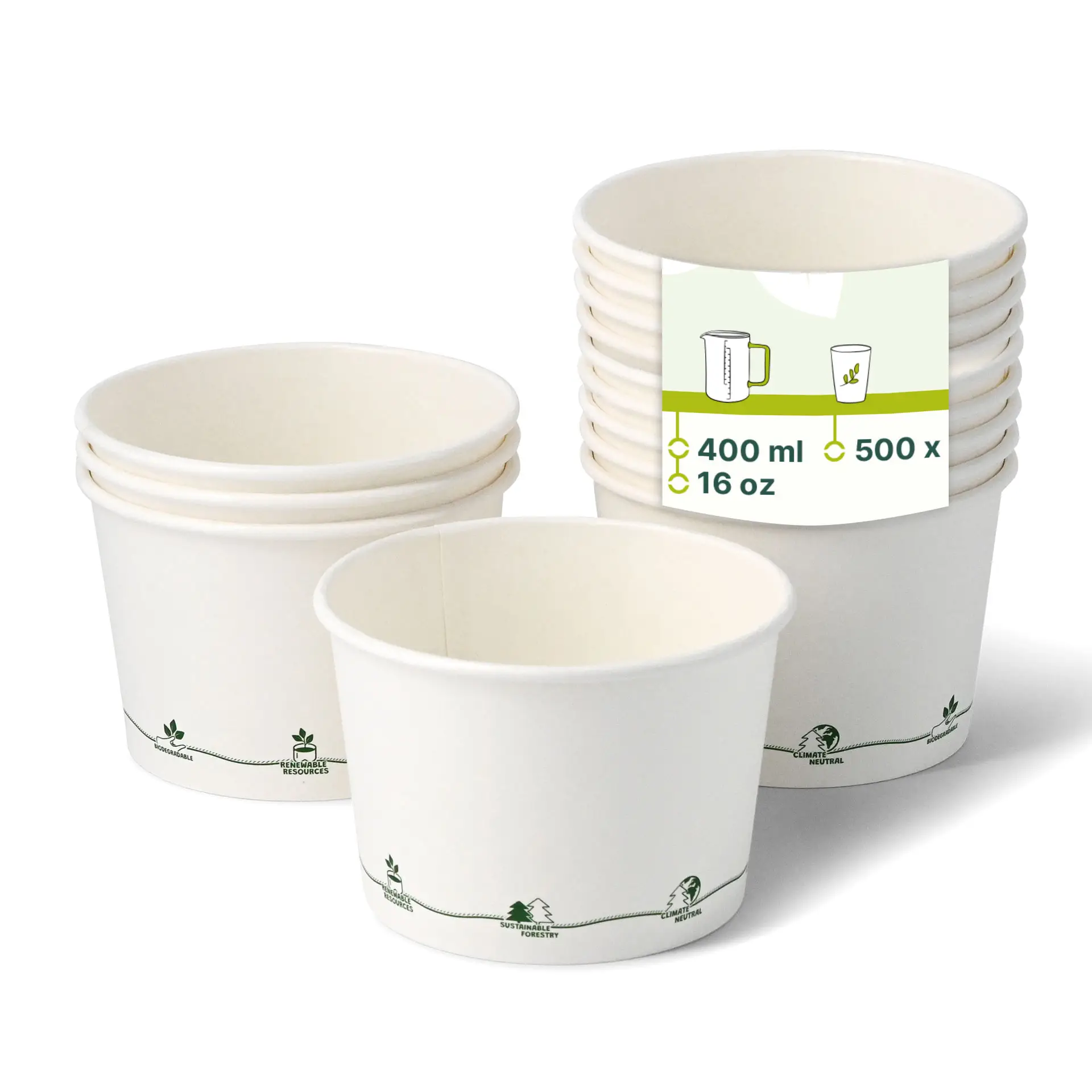 Karton-Universal-Becher (bio-beschichtet) 400 ml / 16 oz, Ø 115 mm, "EcoUp©"-Icons