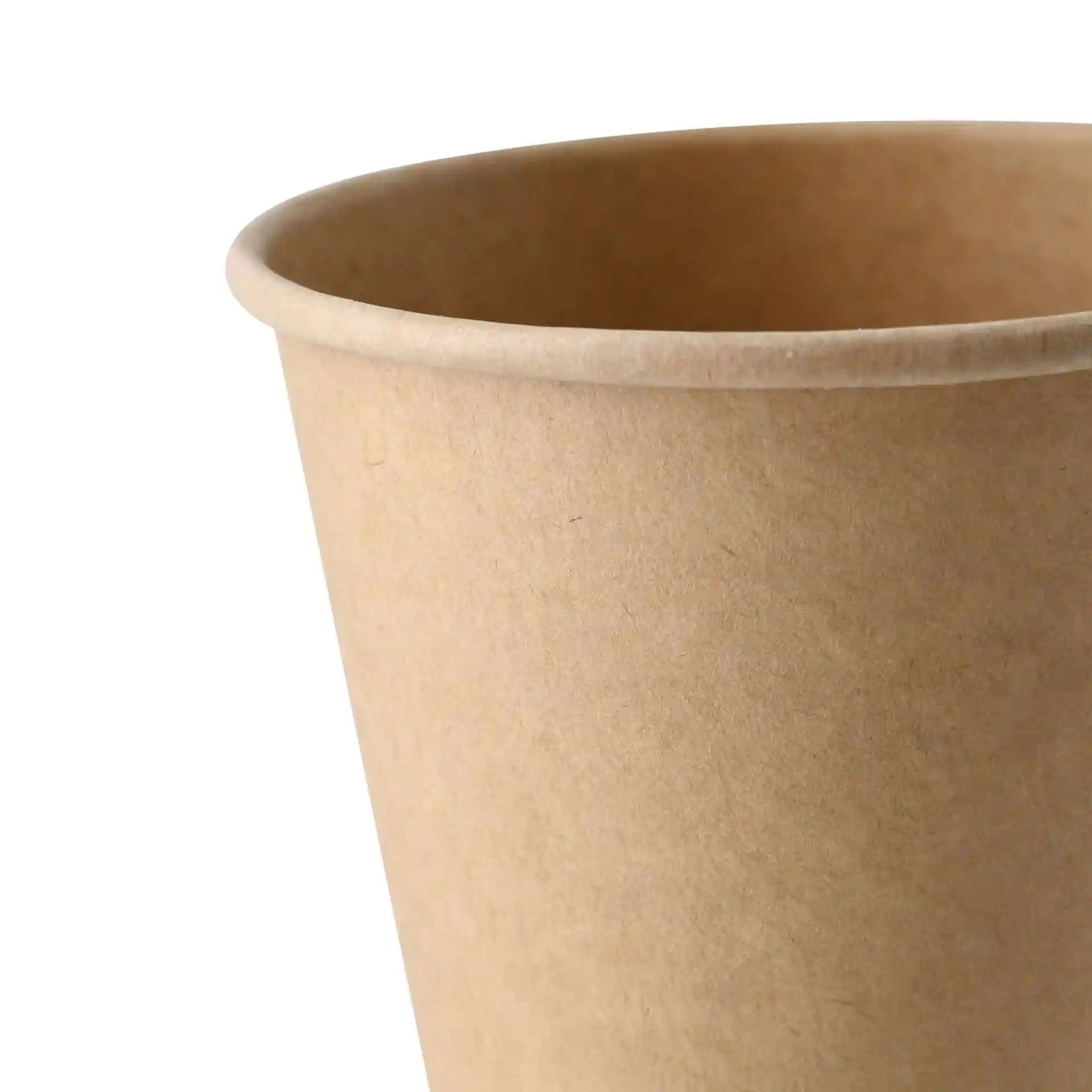 Bicchiere di carta marrone con parete singola, capacità di 250 ml, diametro di 90 mm e altezza di 100 mm.