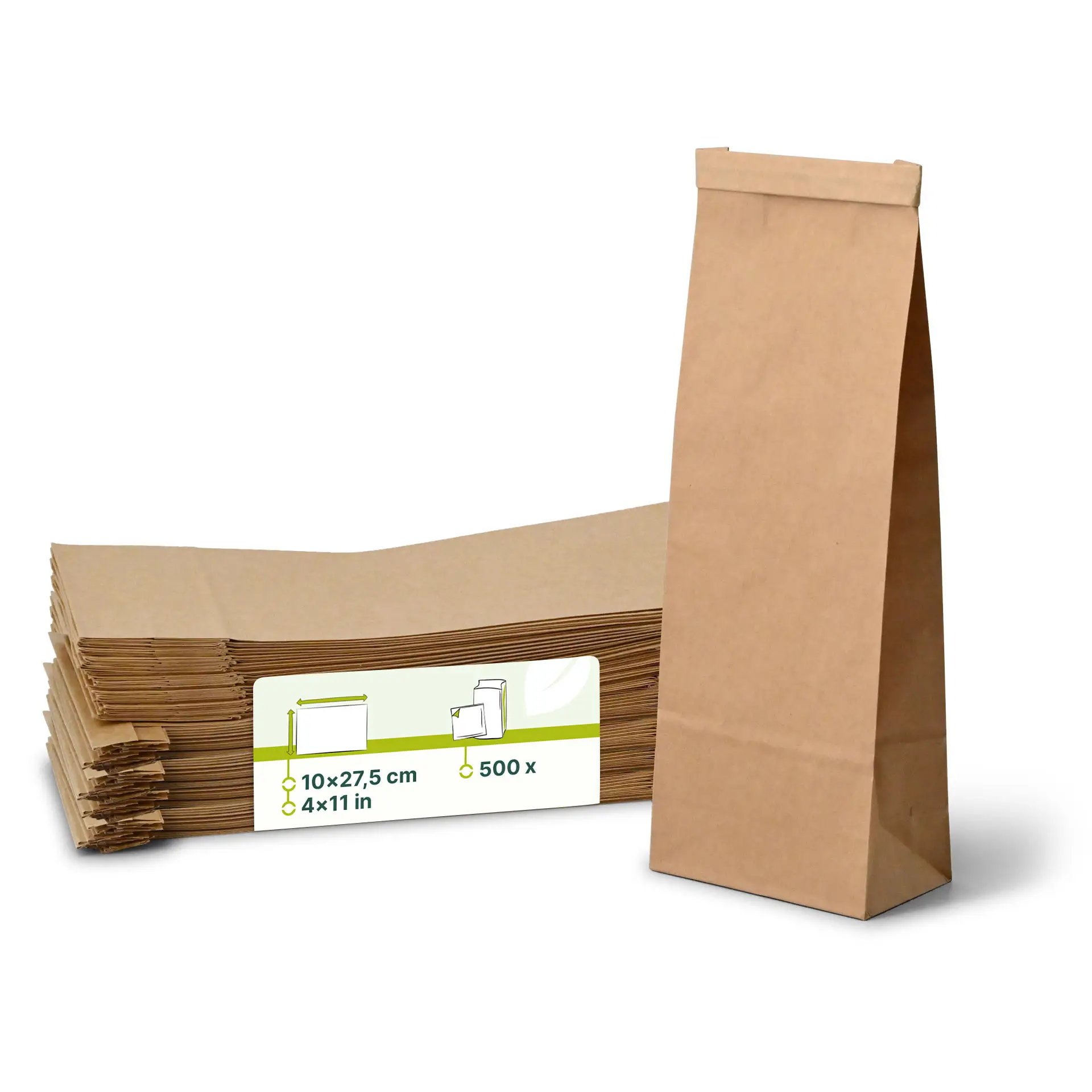 Blockbeutel M, 10 x 6 x 27,5 cm, PP-Folie, braun, Clipband, Kraftpapier