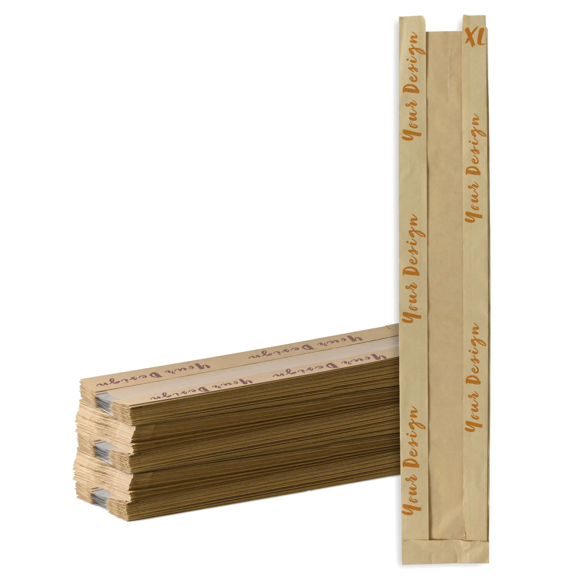 Sacchetto di carta per pane con finestra stampato, misura XL - 10 × 5 × 63 cm, marrone