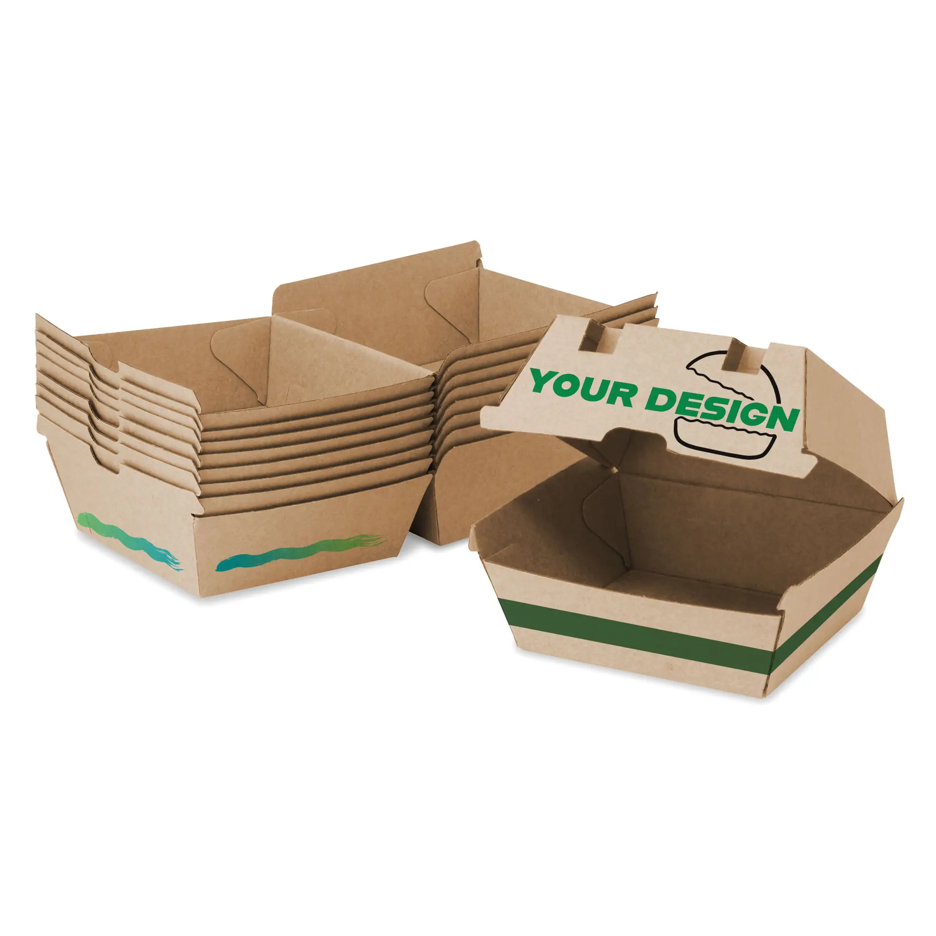 Scatole per burger stampate, 13 x 14 x 8 cm, marrone