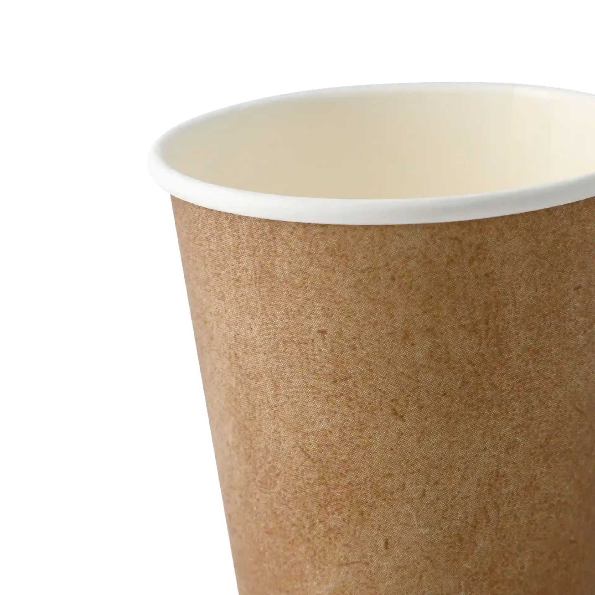Bicchiere di carta marrone con rivestimento interno bianco, parete singola, capacità di 200 ml, altezza di 90 mm e diametro di 80 mm.