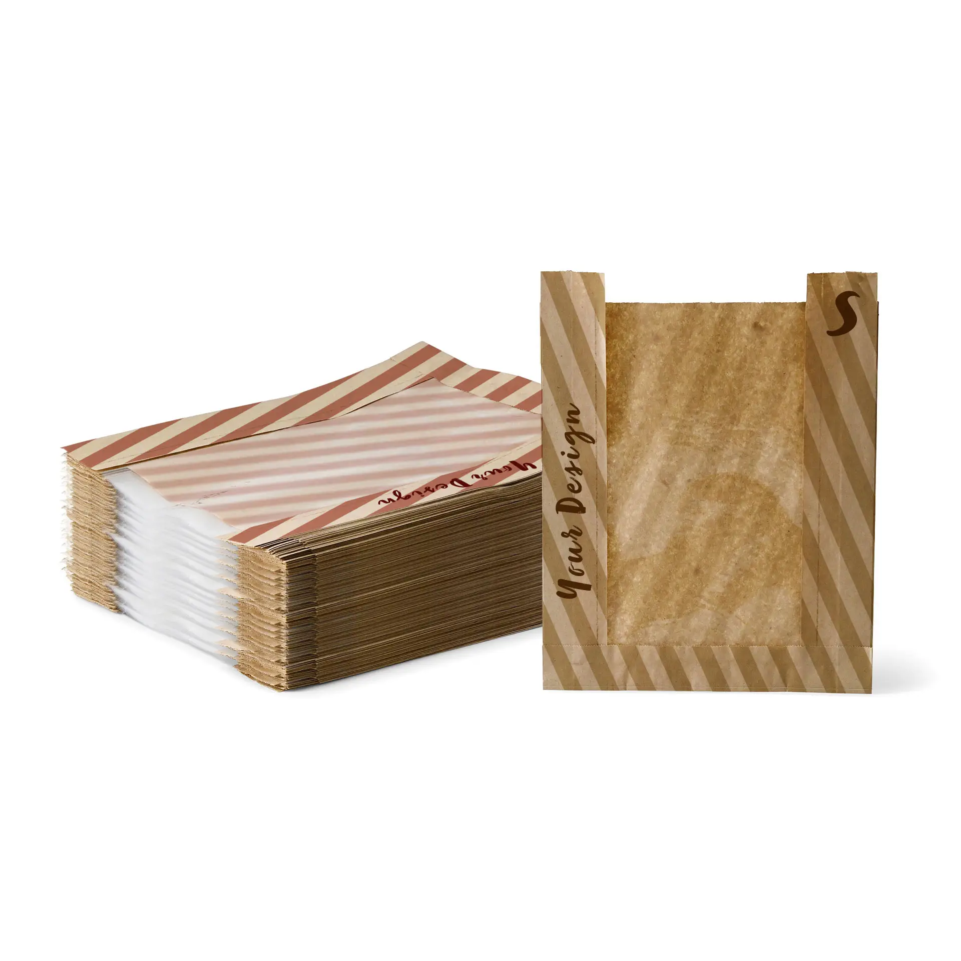Sacchetto di carta per pane con finestra stampato, misura S - 20 × 5 × 27 cm, marrone