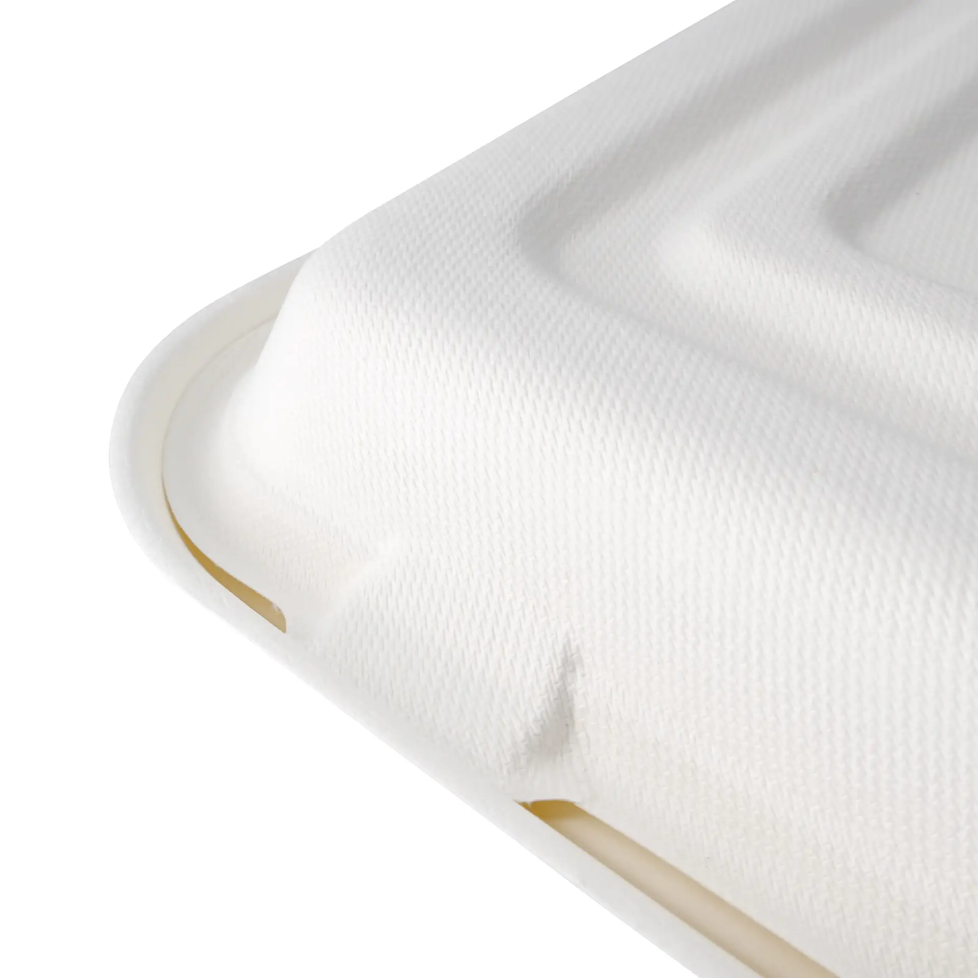 Menübehälter aus Zuckerrohr 23,5 x 23,5 x 8 cm, 3 Kammern, Klappdeckel, rechteckig