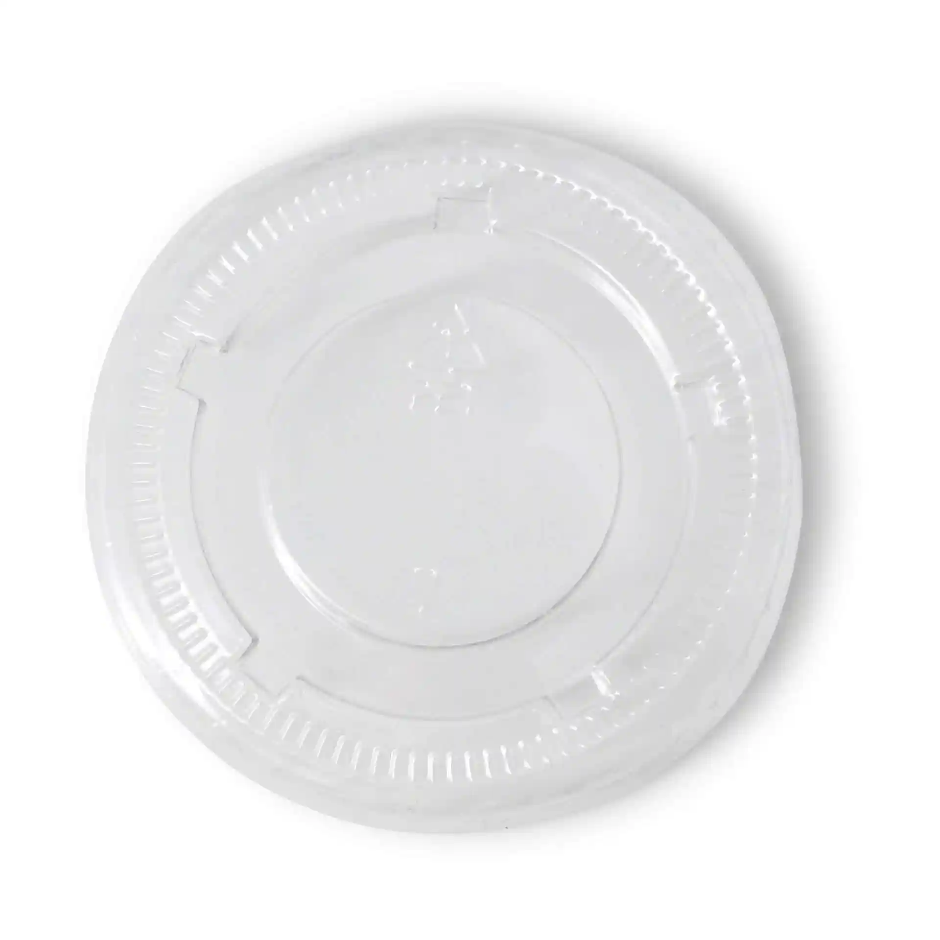 Coperchio rotondo in PET trasparente con diametro di 62 mm, superficie liscia e senza rivestimento.