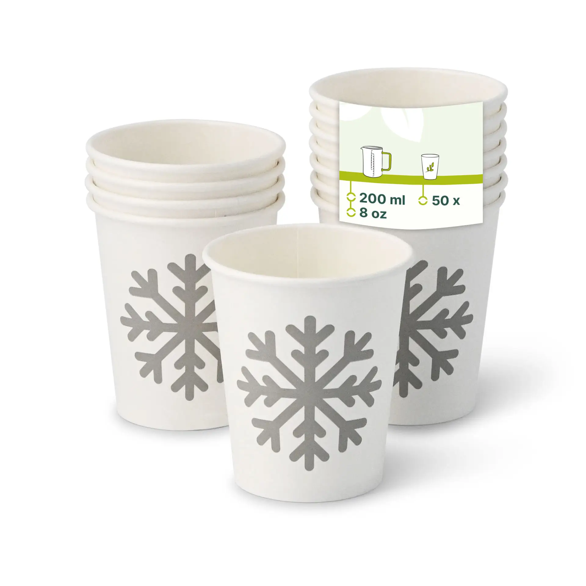 Pappbecher Winter "Schneeflocke" 200 ml / 8 oz, Ø 80 mm, weiß