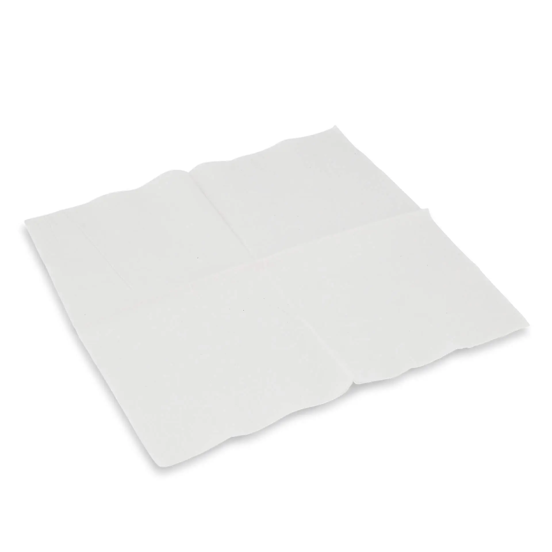 Tovagliolo cocktail bianco a 2 veli, forma quadrata, 24 x 24 cm, con simbolo di carta riciclata stampato in un angolo.