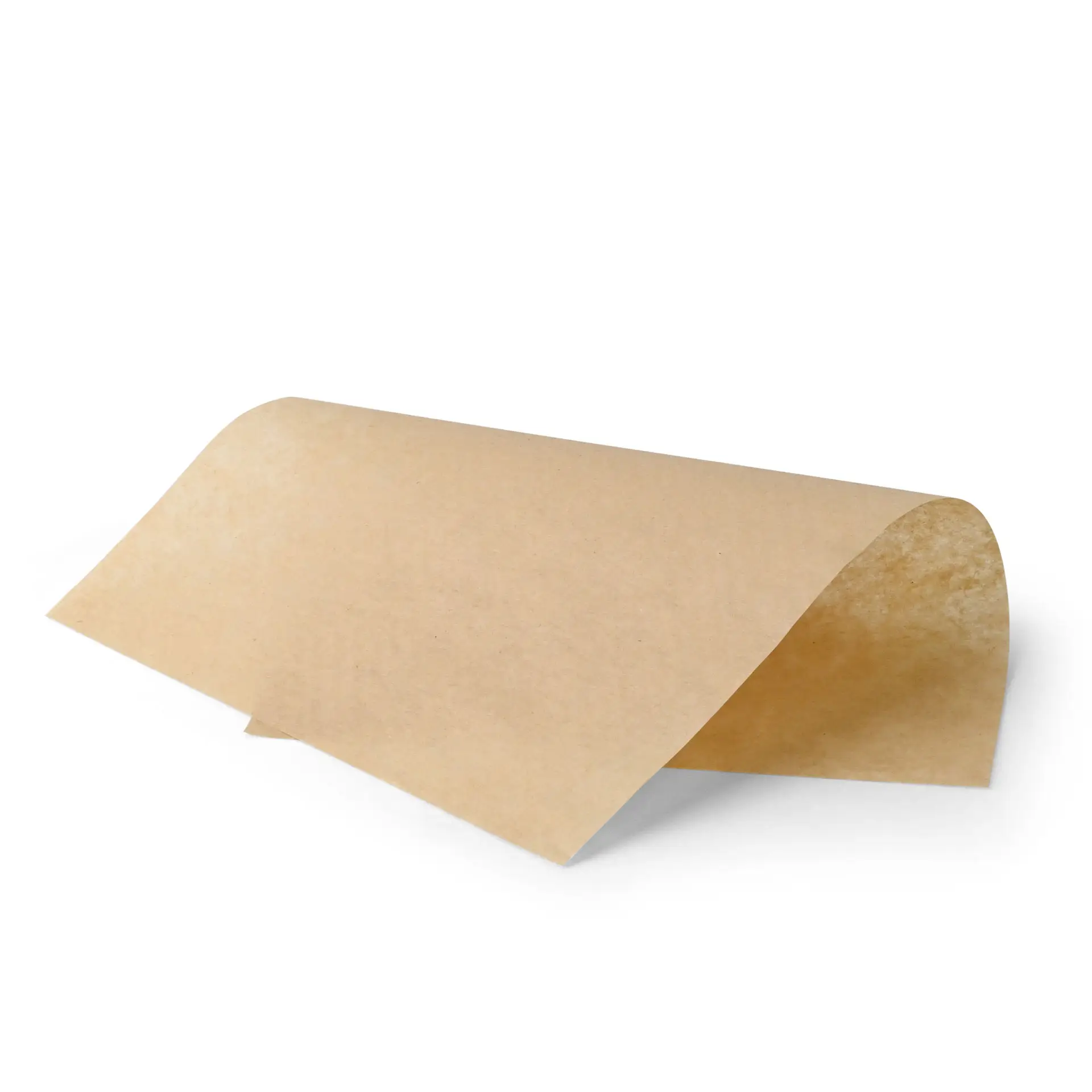 Carta da imballaggio marrone anti-grasso, 18 x 25 cm, piegata su un lato, adatta per cibi caldi e freddi.