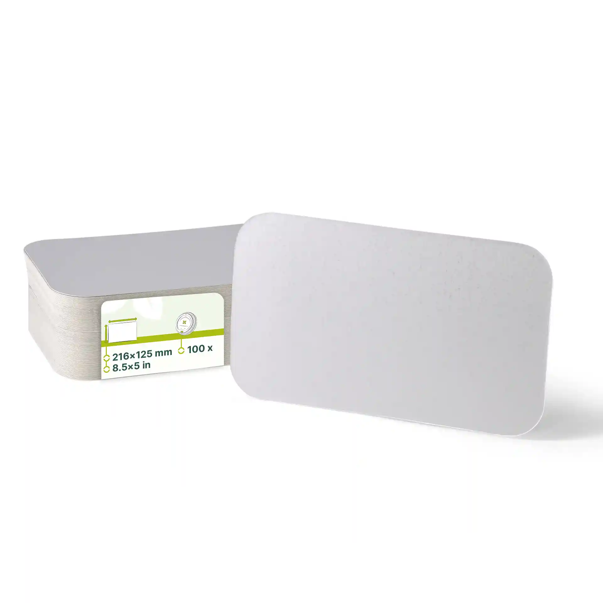 Coperchio in cartone di alluminio rettangolare per un contenitore da 650 ml, misura 216 mm per 125 mm.