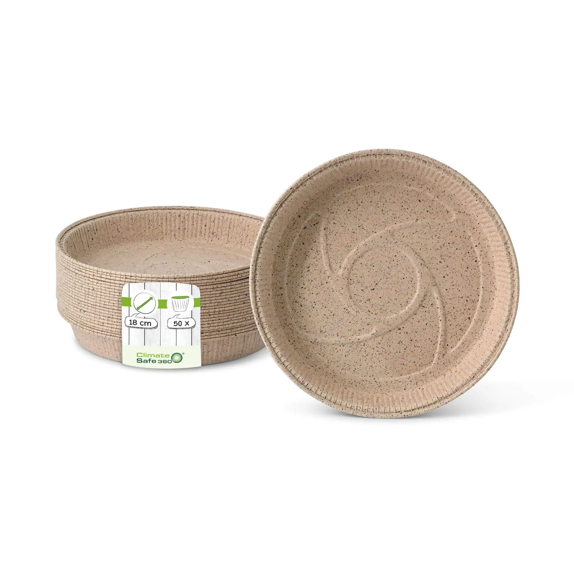 Stampo da forno rotondo, marrone, biodegradabile in carta di cacao, diametro 18 cm; esposto con un'etichetta.