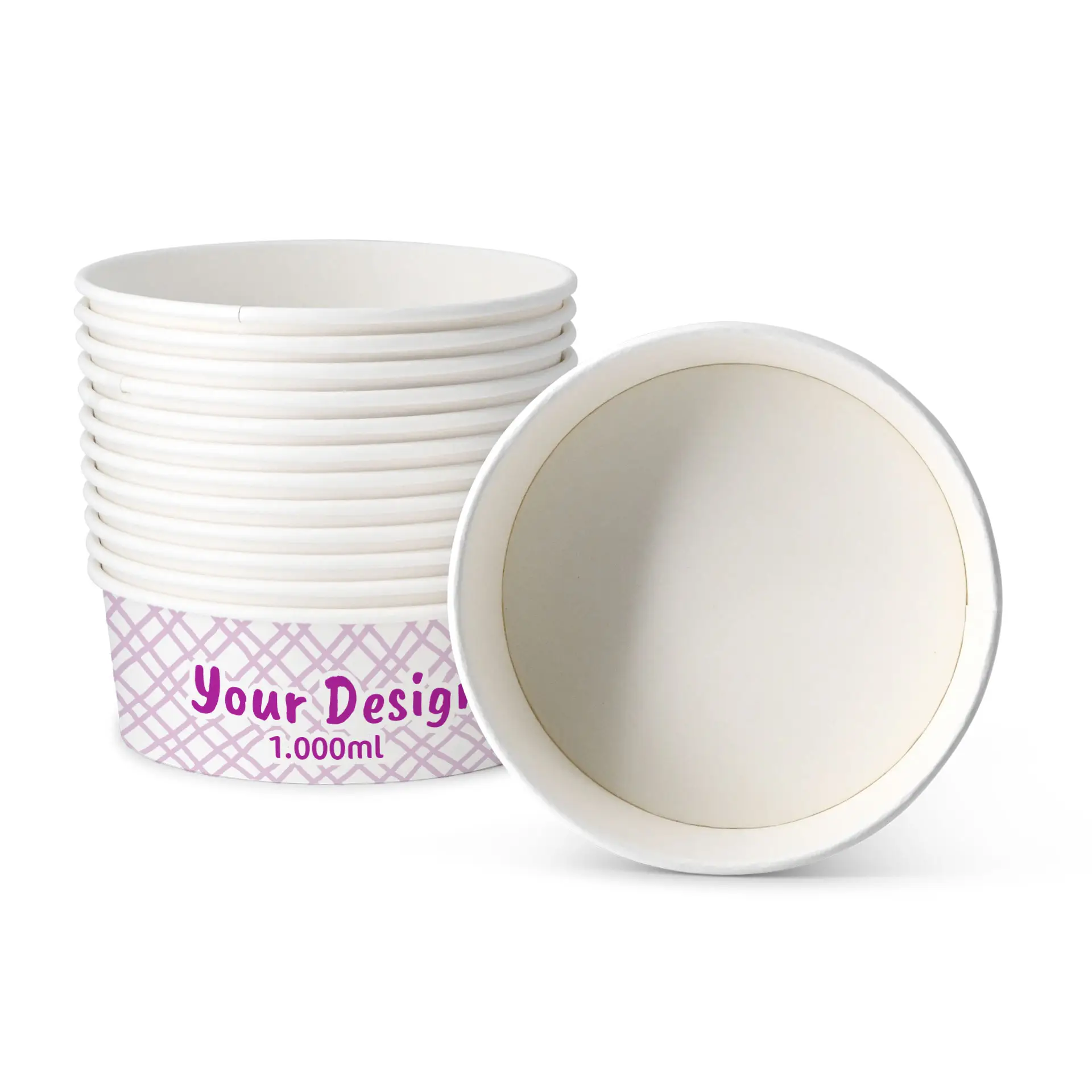 Ciotole per insalata personalizzate / Bowls stampate, 1000 ml, Ø 185 mm, bianco, con rivestimento PLA