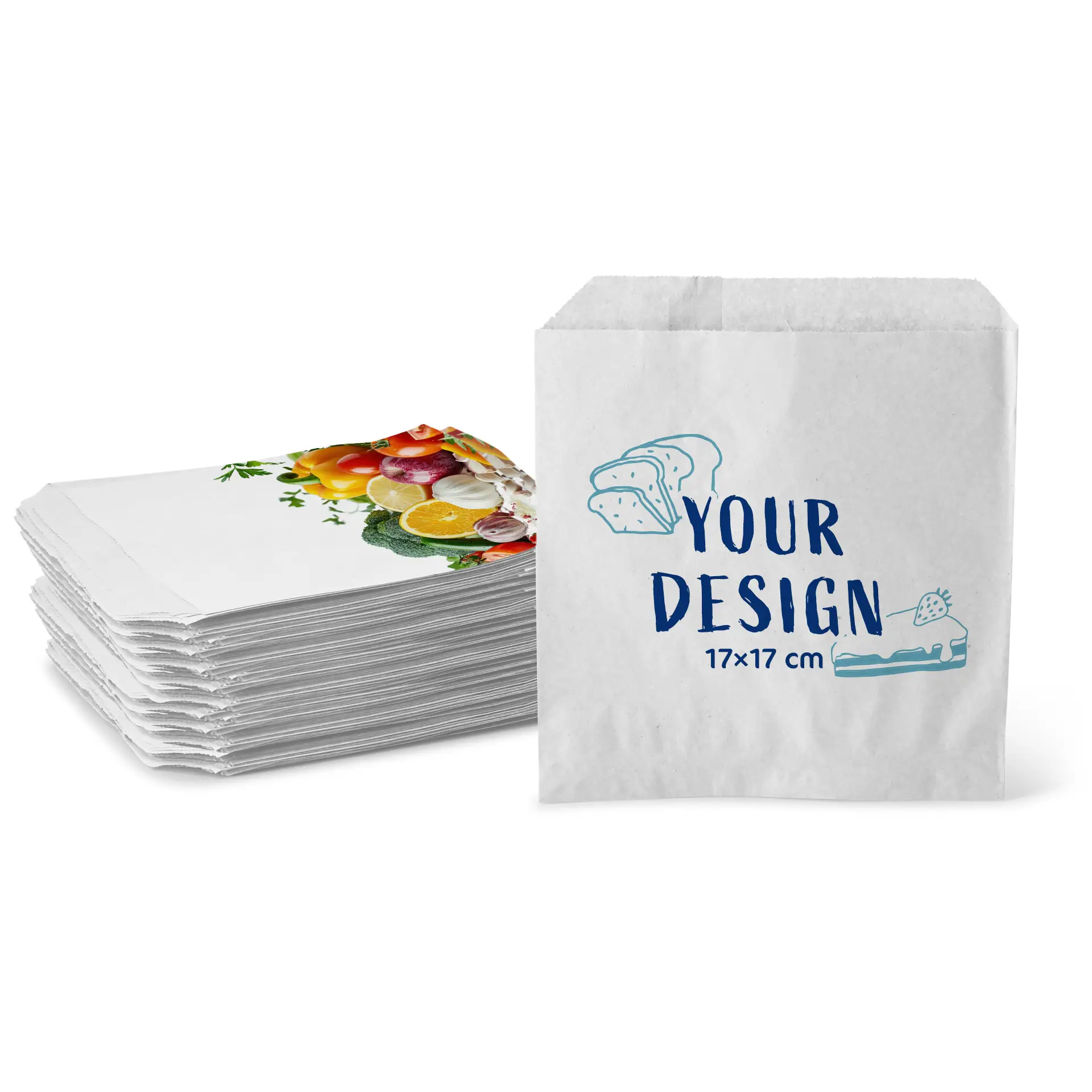Stampa sacchetti piatti, bianco, 17 × 17 cm