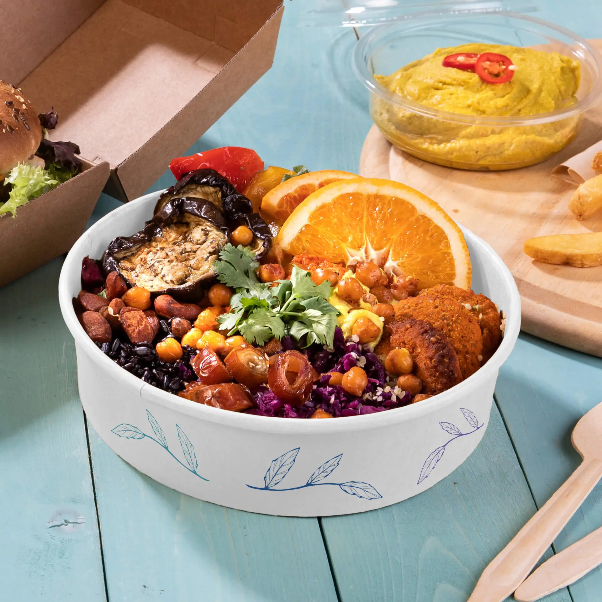 Ciotole per insalata personalizzate / Bowls stampate, 700 ml, Ø 185 mm, bianco, con rivestimento PE