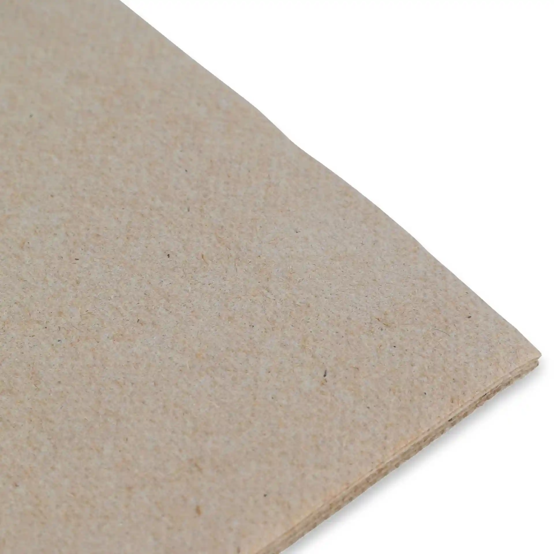 Immagine di tovaglioli di carta riciclata non sbiancata con un simbolo di riciclo stampato e testo che indica "100% materiale riciclato".