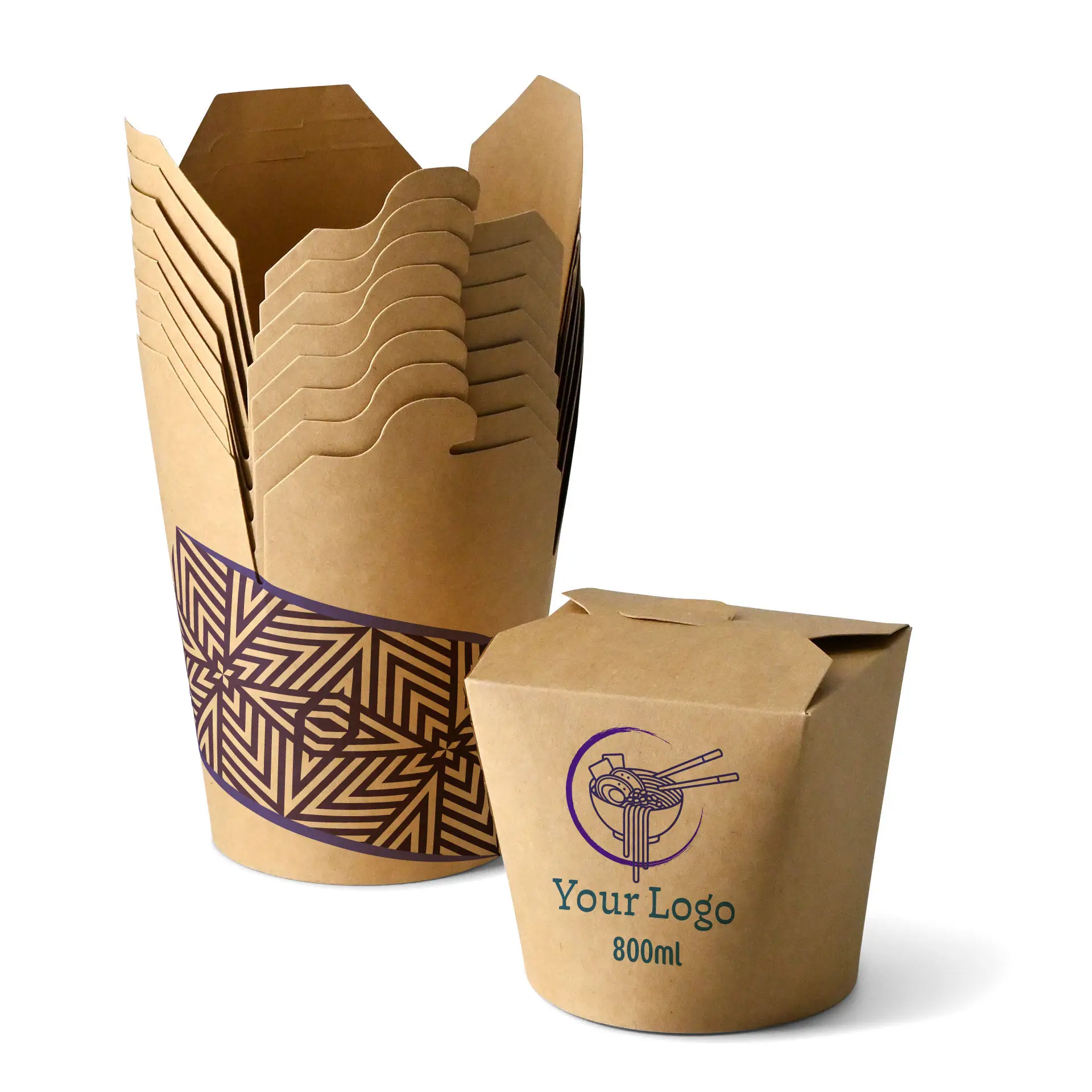 Scatole noodles personalizzate, 800 ml, marrone, con rivestimento PLA