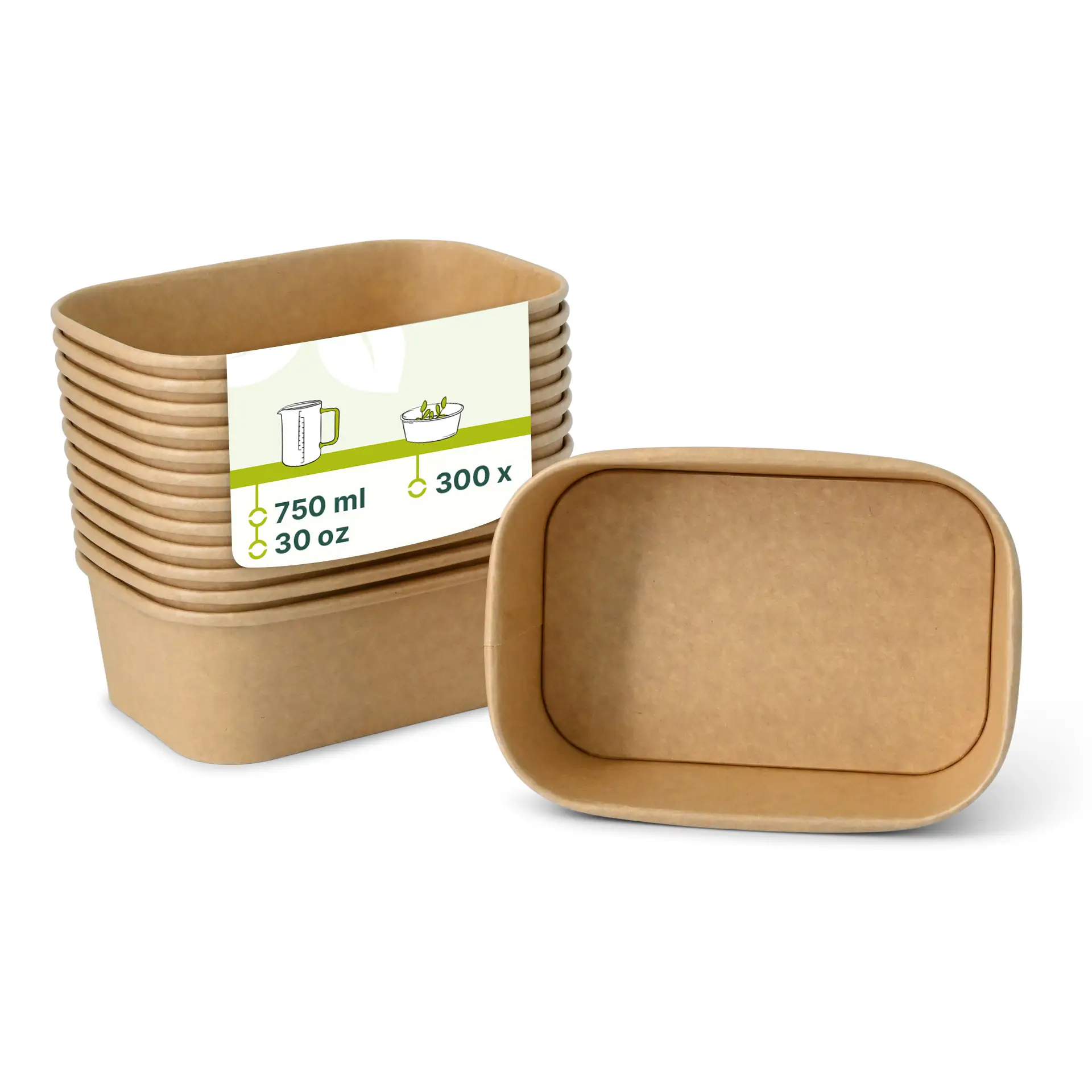 Kartonschale / Salatschale 750 ml, 17,5 x 12,5 x 5,5 cm, braun, rechteckig