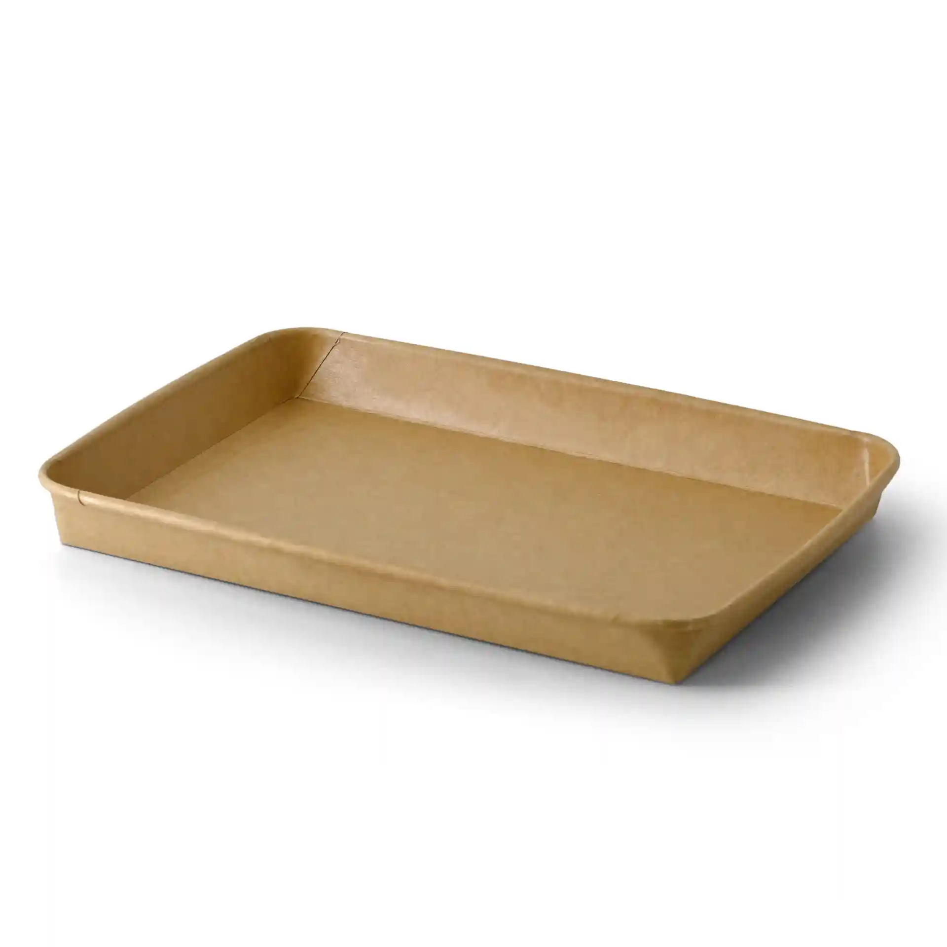 Scatola per sushi rettangolare marrone con superficie rivestita in PE, misura 25,5 x 18 x 3 cm.