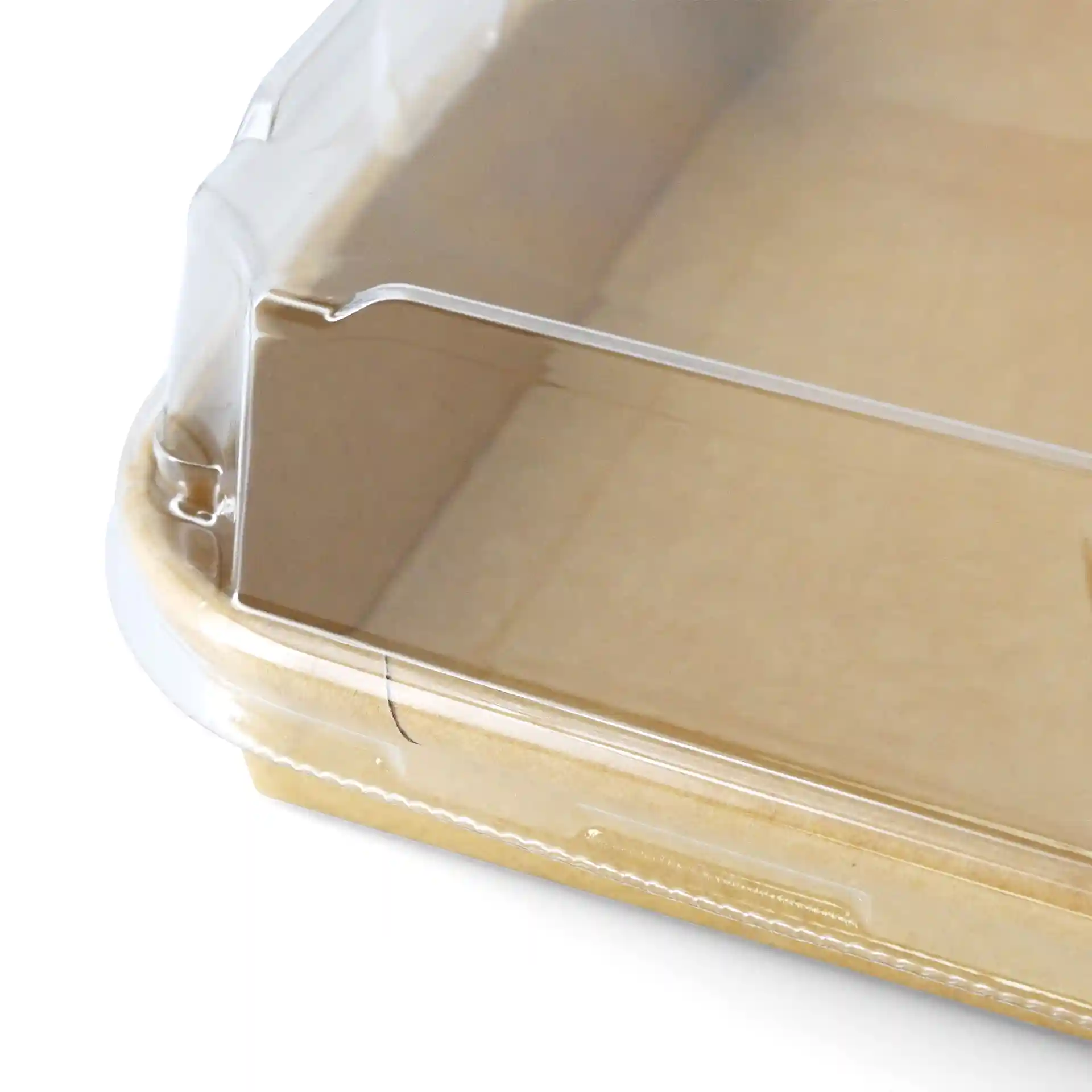Coperchio in PET trasparente per scatola di sushi, misura 18,5 x 13 cm, altezza 3,5 cm.