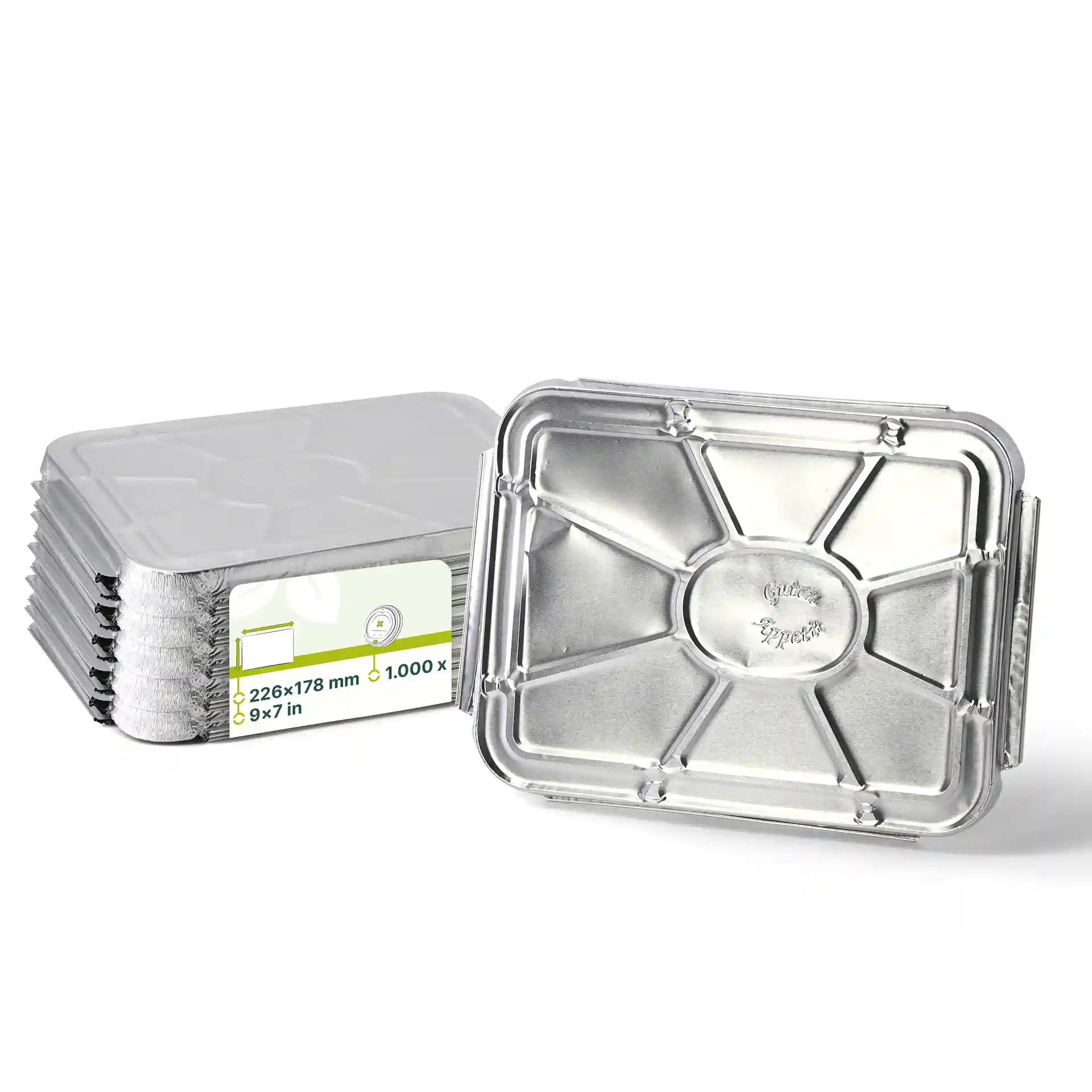 Coperchio in alluminio per un vassoio per pasti rettangolare a due scomparti, dimensioni 226x178 mm, altezza 14 mm.
