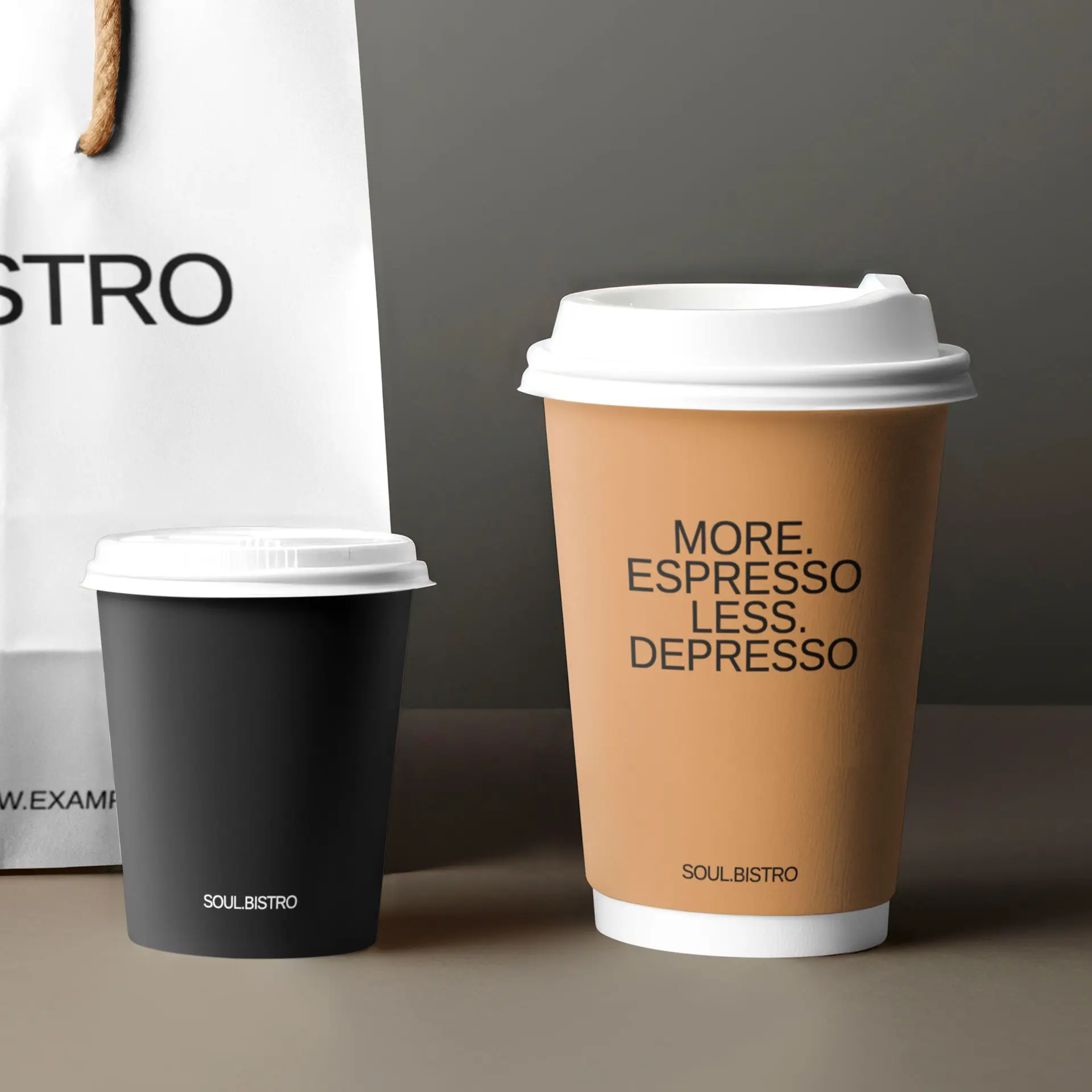 Pappbecher bedrucken (doppelwandig) 400 ml / 16 oz, doppelwandig, braun / weiß, matt, PE-beschichtet