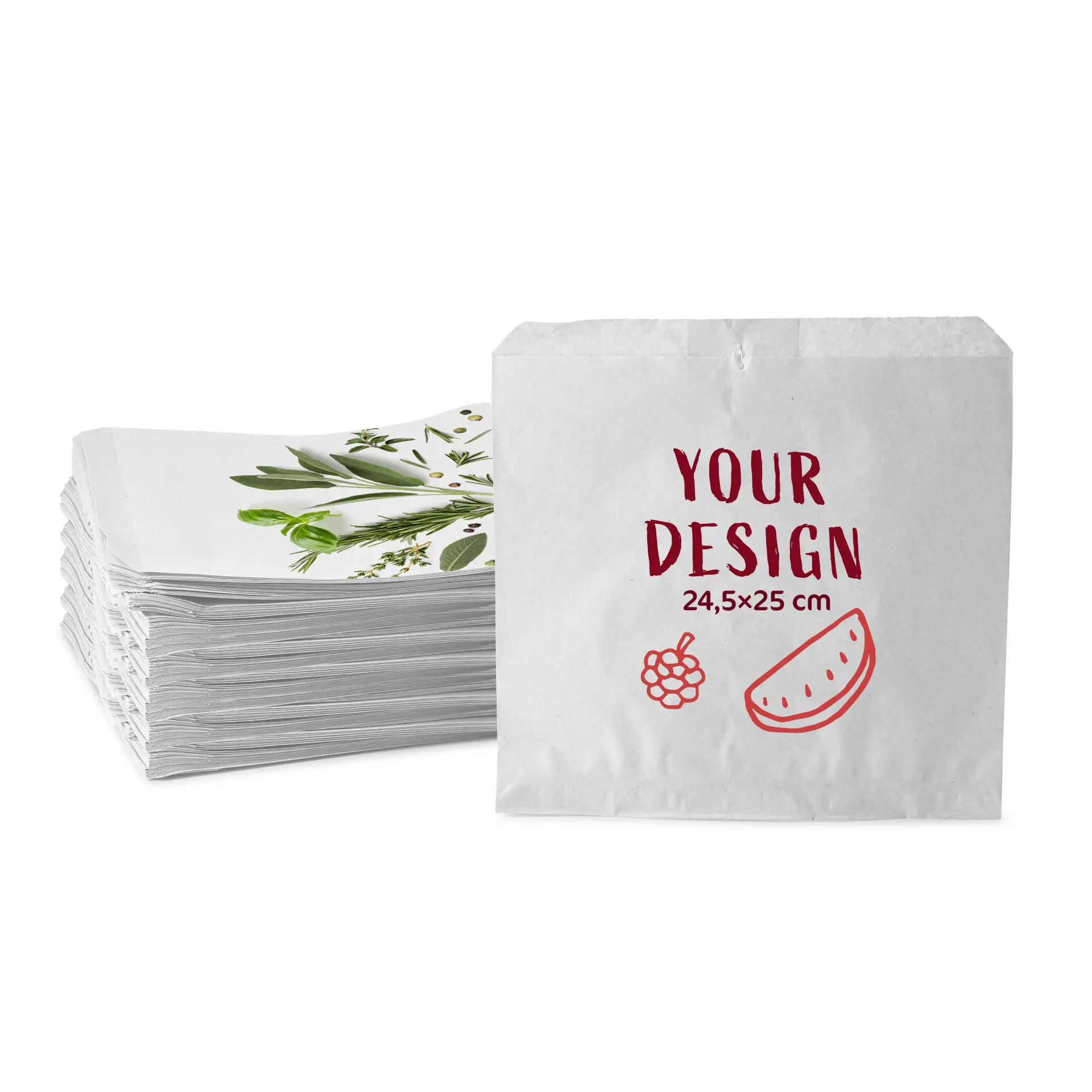 Stampa sacchetti piatti, bianco, 24,5 × 25 cm