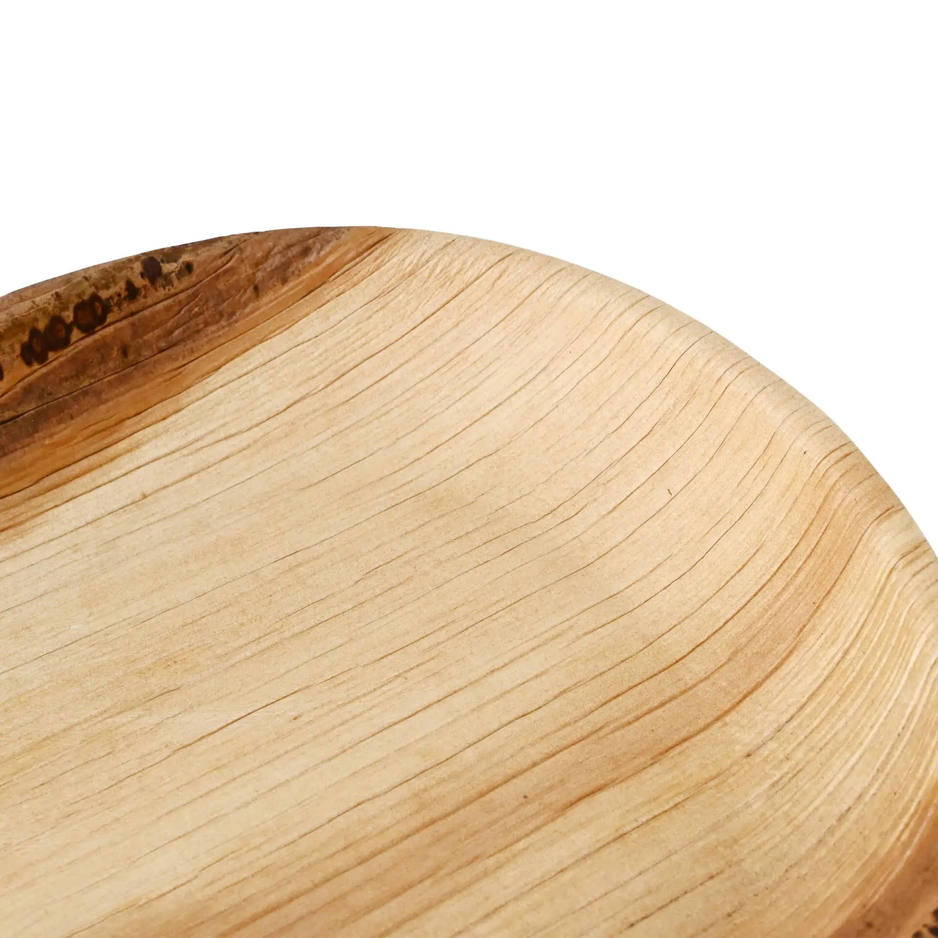 Piatto in foglia di palma a forma di goccia, 26 cm, con venature naturali lisce e bordo rialzato per un servizio sicuro.