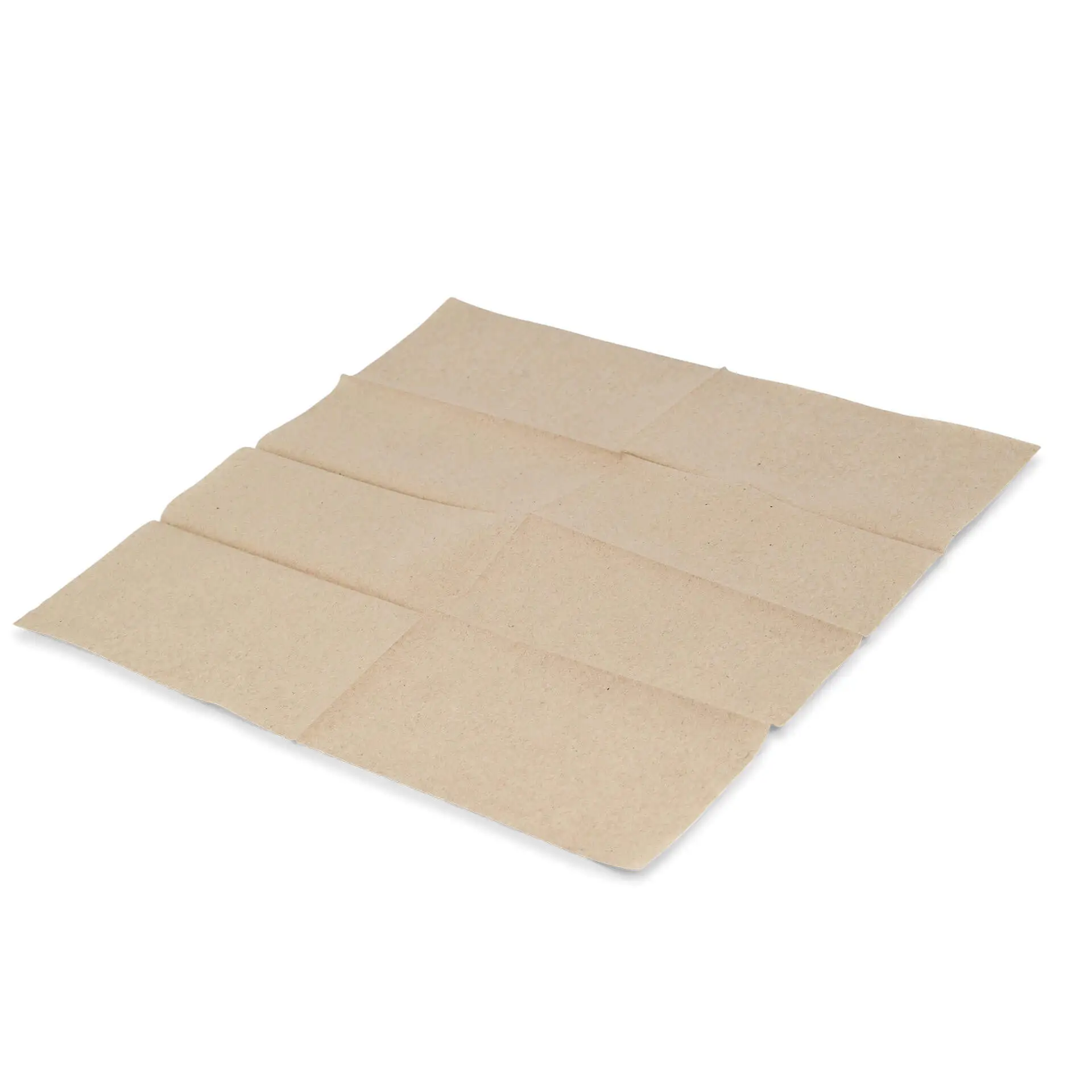 Tovaglioli di carta non sbiancati, 32 x 32 cm, 1 strato, piegati a 1/8, disposti in forma rettangolare su sfondo bianco.