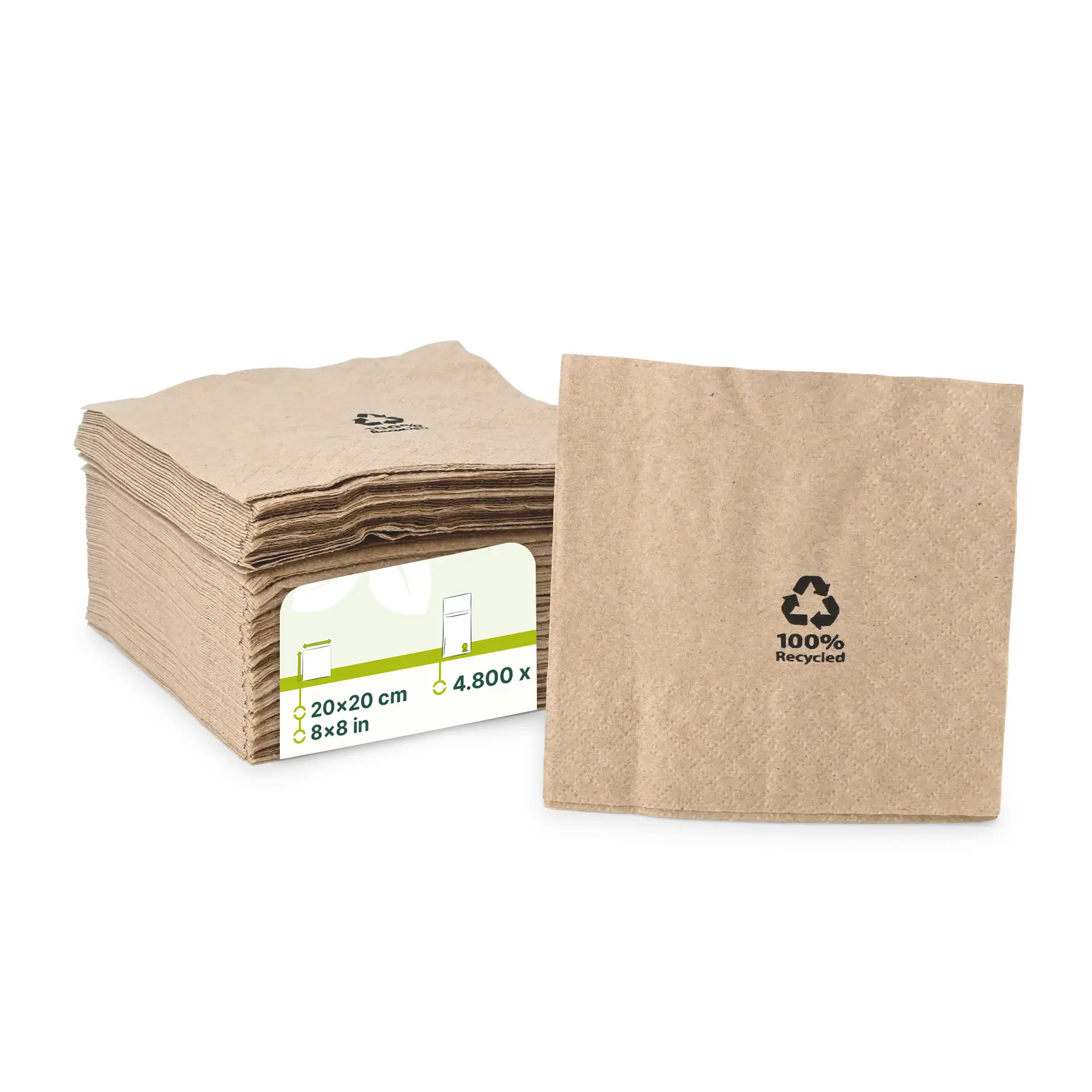 Cocktail-Servietten aus recyceltem Papier 20 x 20 cm, 2-lagig, 1/4 Falz, ungebleicht