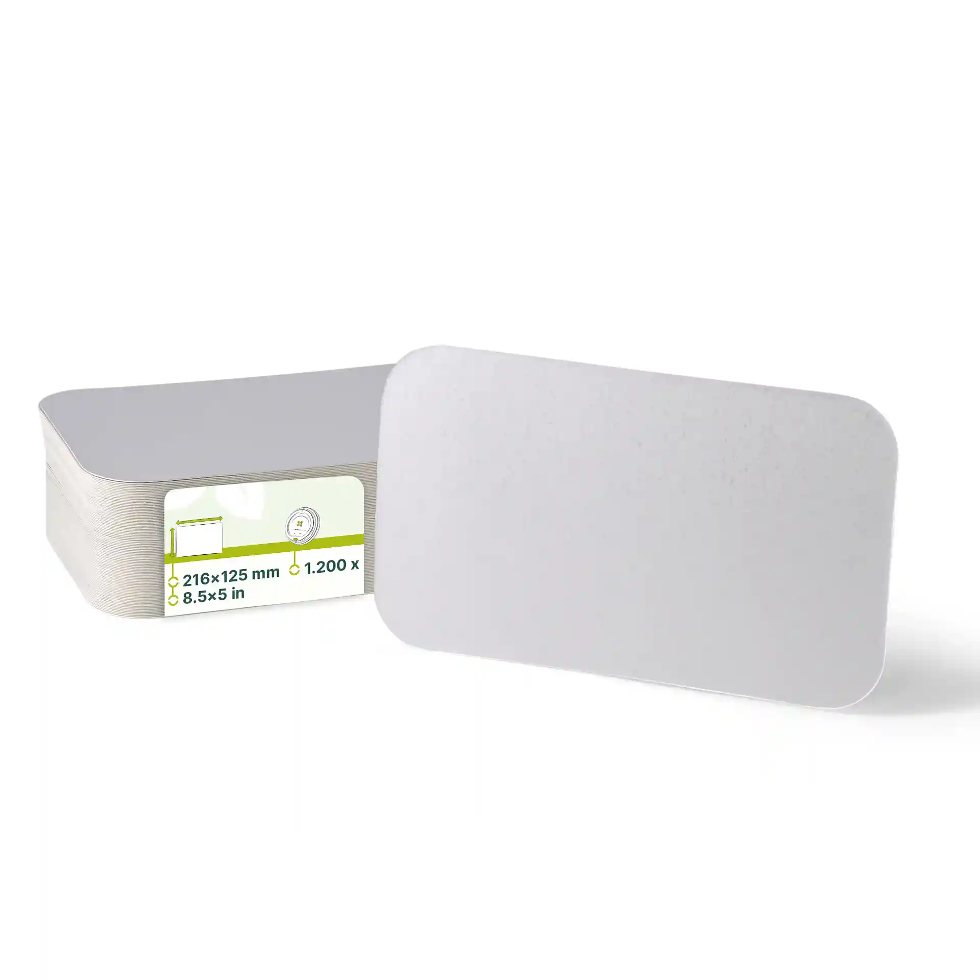 Coperchio in cartone di alluminio rettangolare per un contenitore da 650 ml, misura 216 mm per 125 mm.