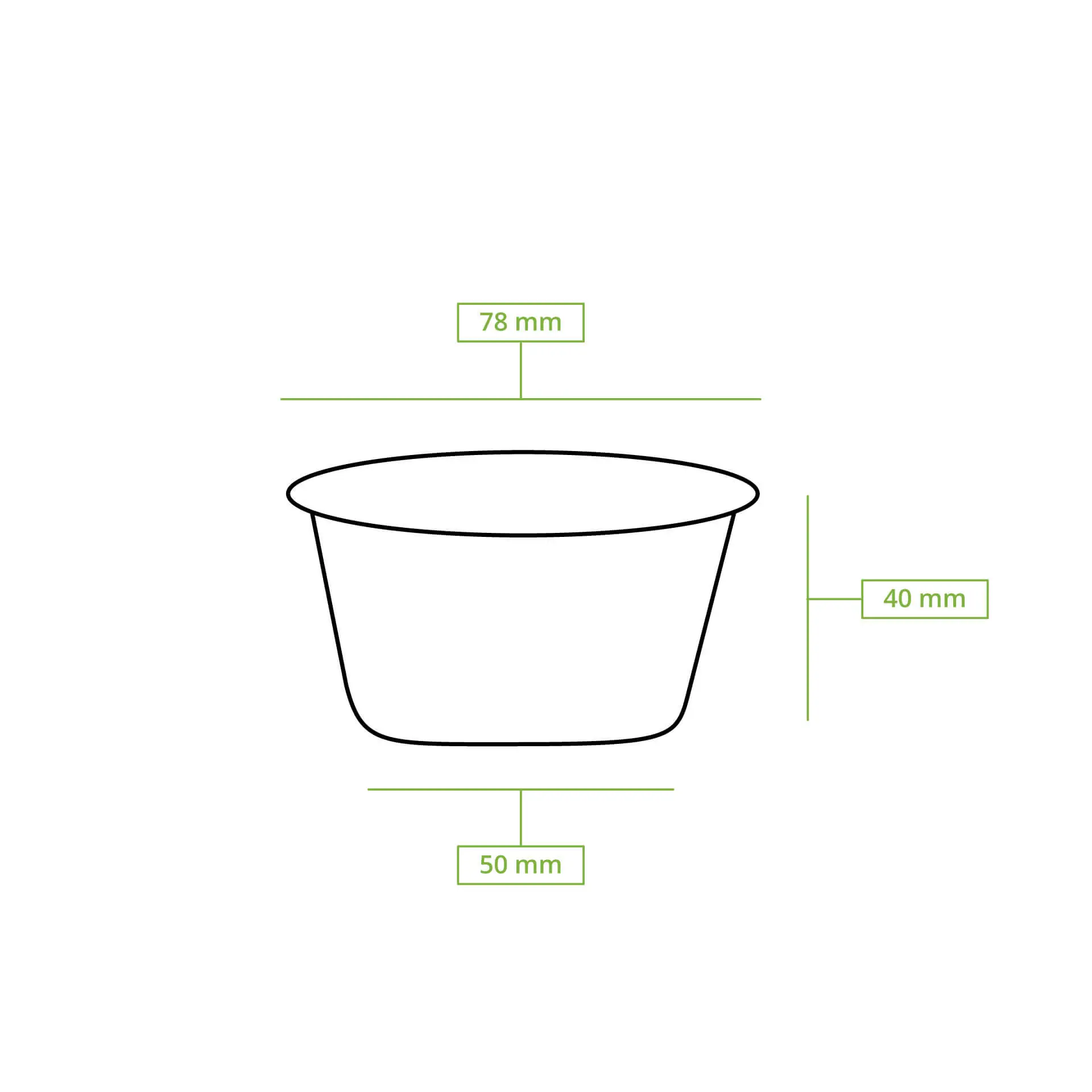Un pirottino rotondo marrone in carta d'erba; diametro 5 cm, altezza 4 cm; adatto per forno e microonde.