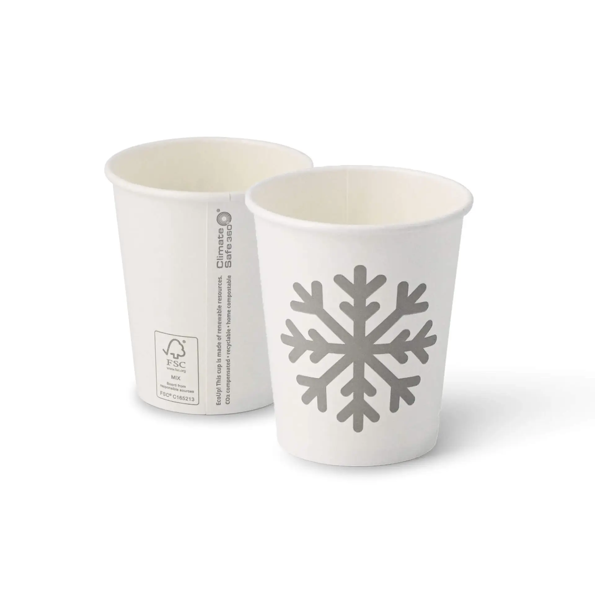 Pappbecher Winter "Schneeflocke" 200 ml / 8 oz, Ø 80 mm, weiß