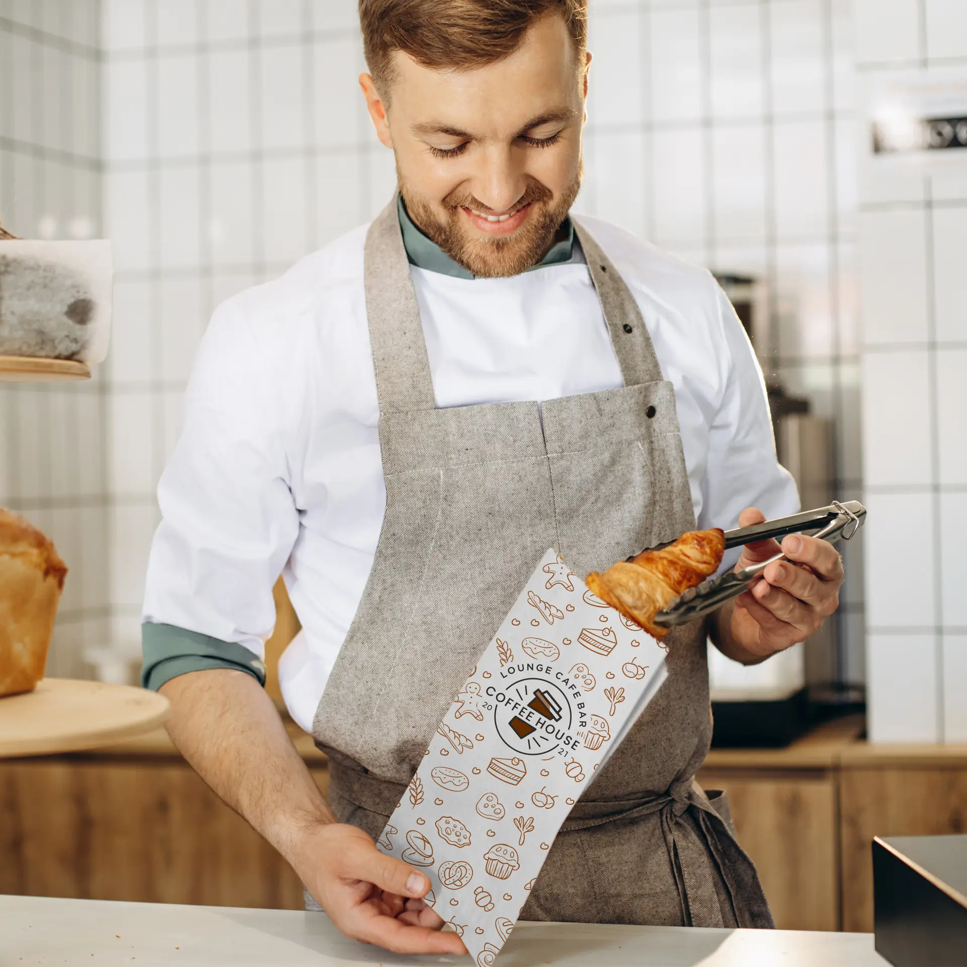 Brötchentüten bedruckt, weiß, 15 x 6 x 29 cm