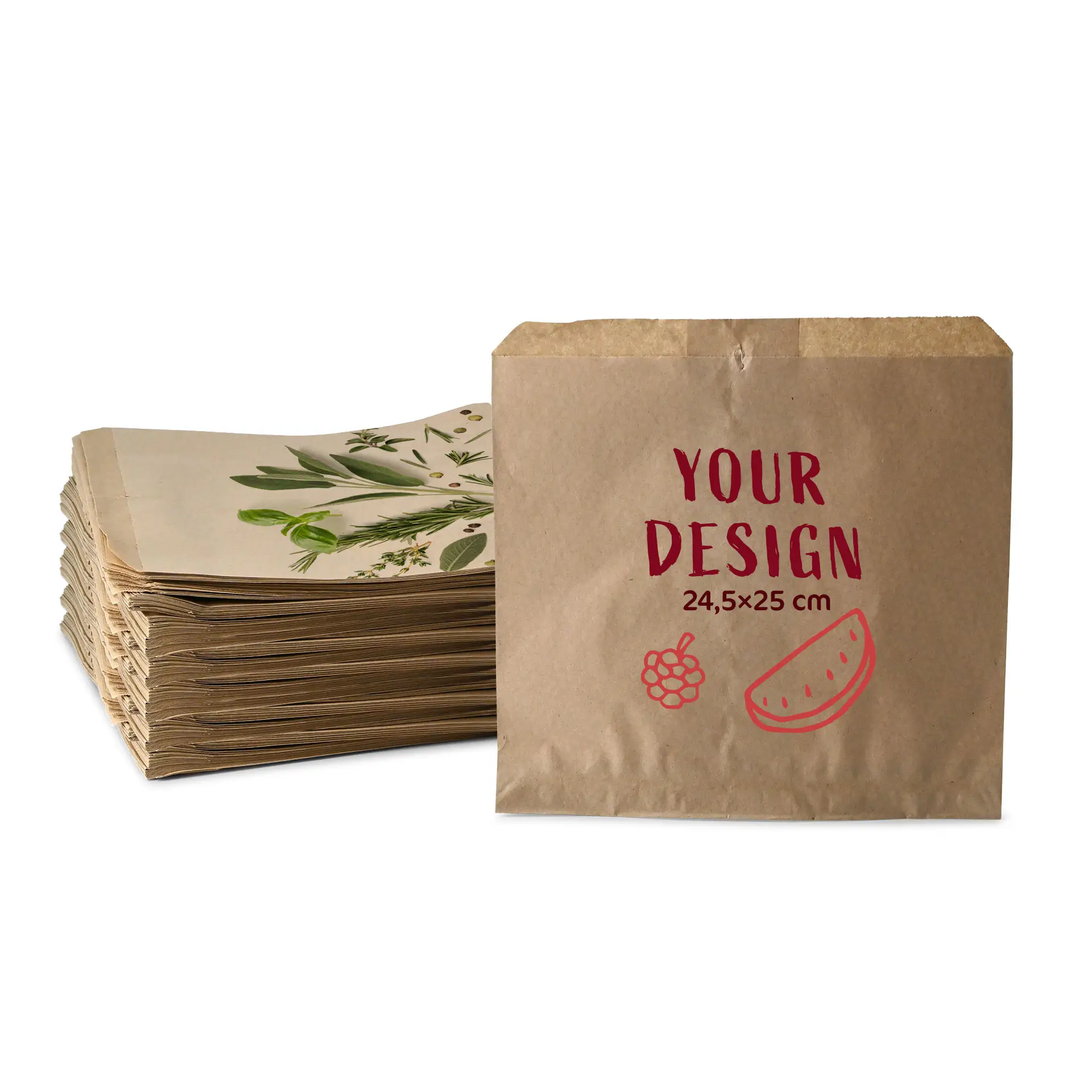 Stampa sacchetti piatti, marrone, 24,5 × 25 cm