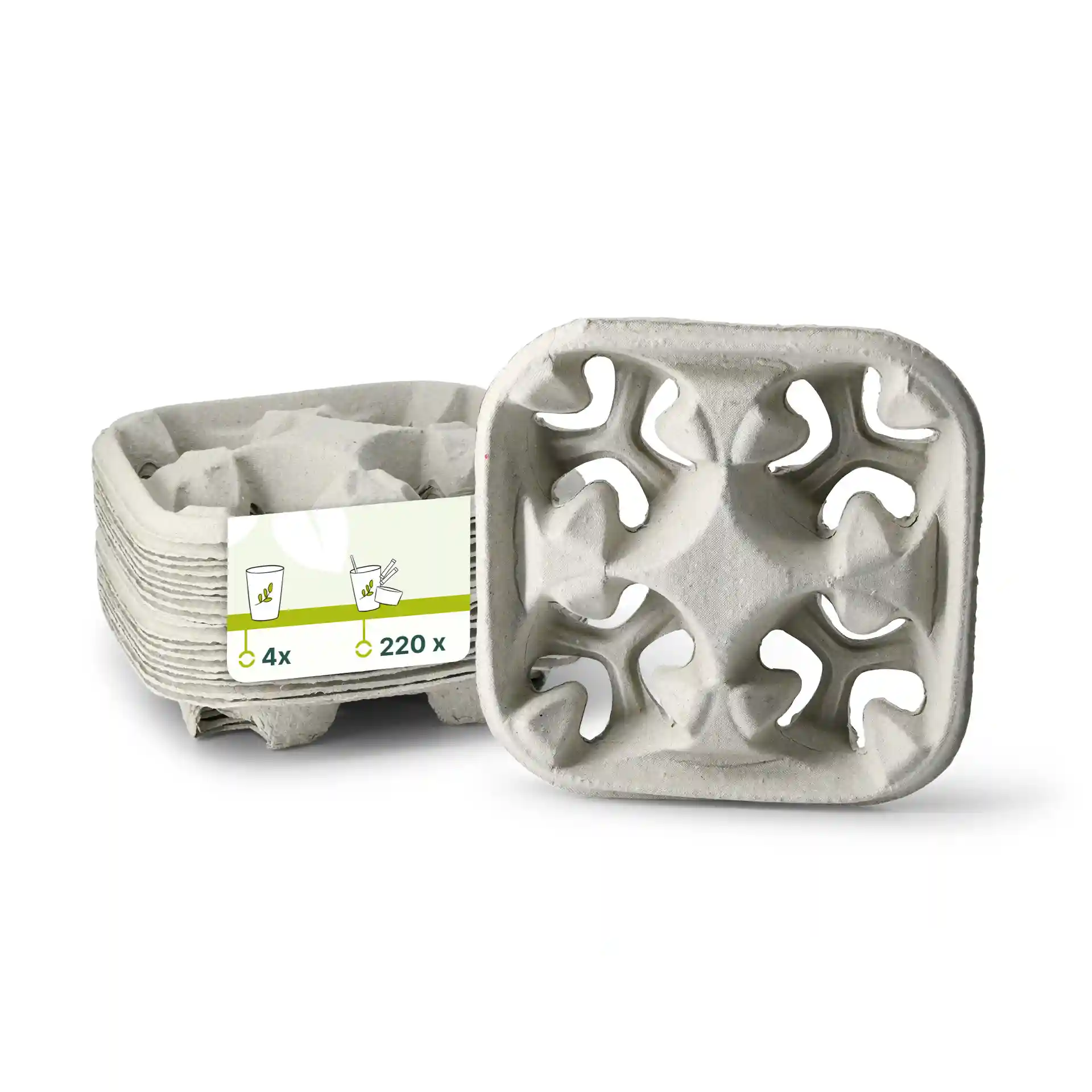 Porta bicchieri in cartone con quattro scomparti, cartone non sbiancato, dimensioni 210mm x 210mm x 49mm.