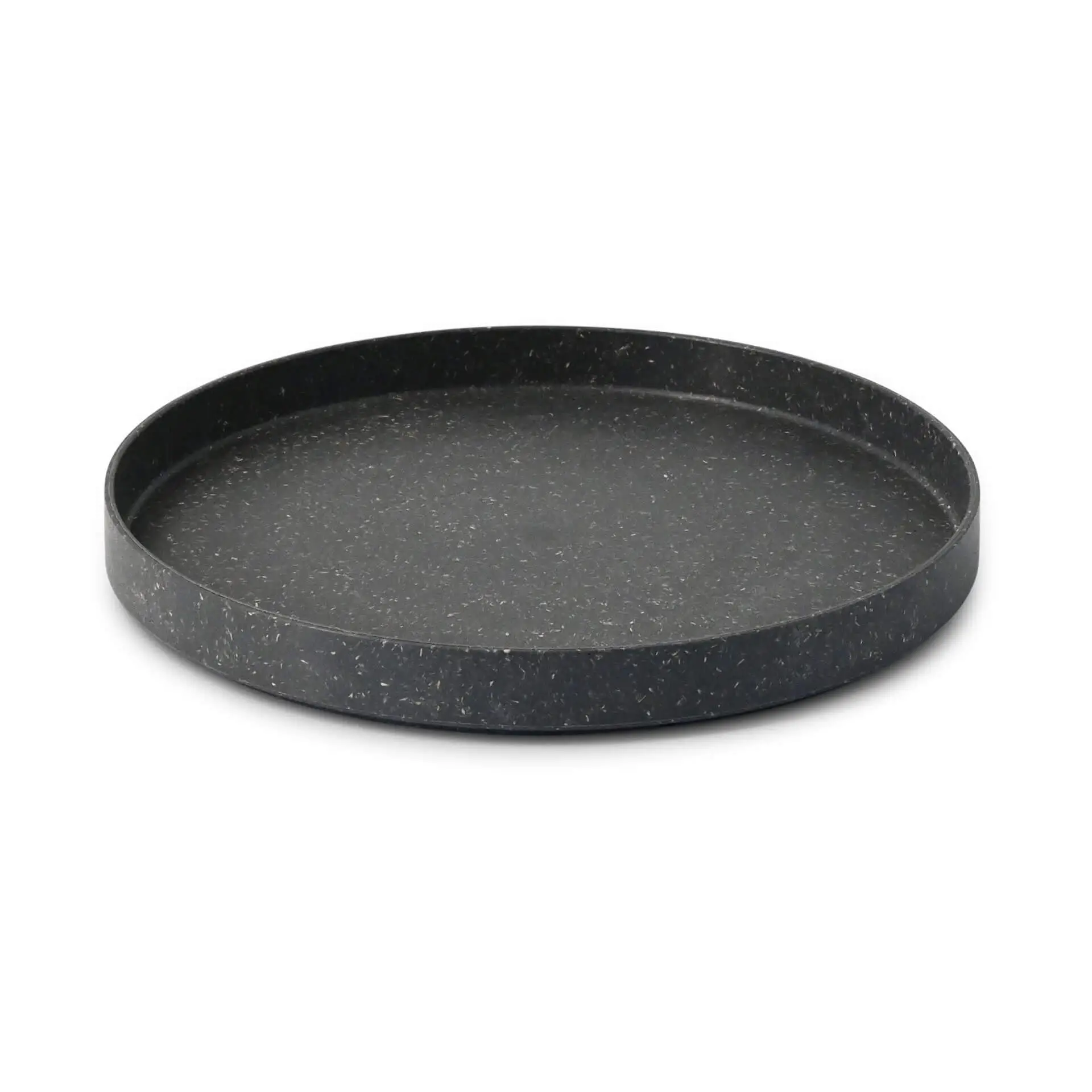 Piatto rotondo grigio in composto bio, 20 cm di diametro, con design poco profondo e senza rivestimento.