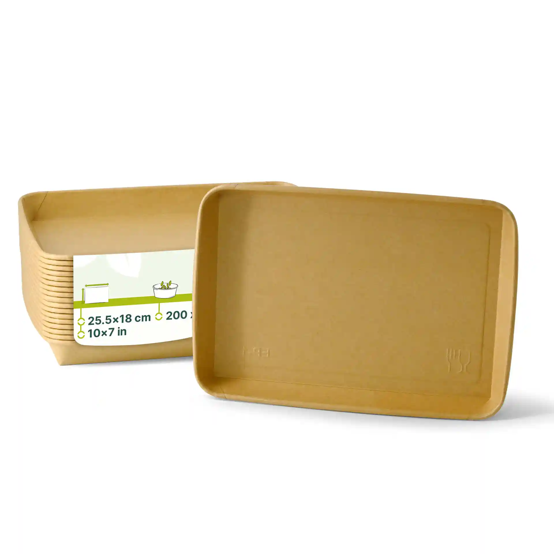 Scatole di sushi marroni XL, misurano 25,5 x 18 cm, con superficie rivestita in PE e altezza di 3 cm.