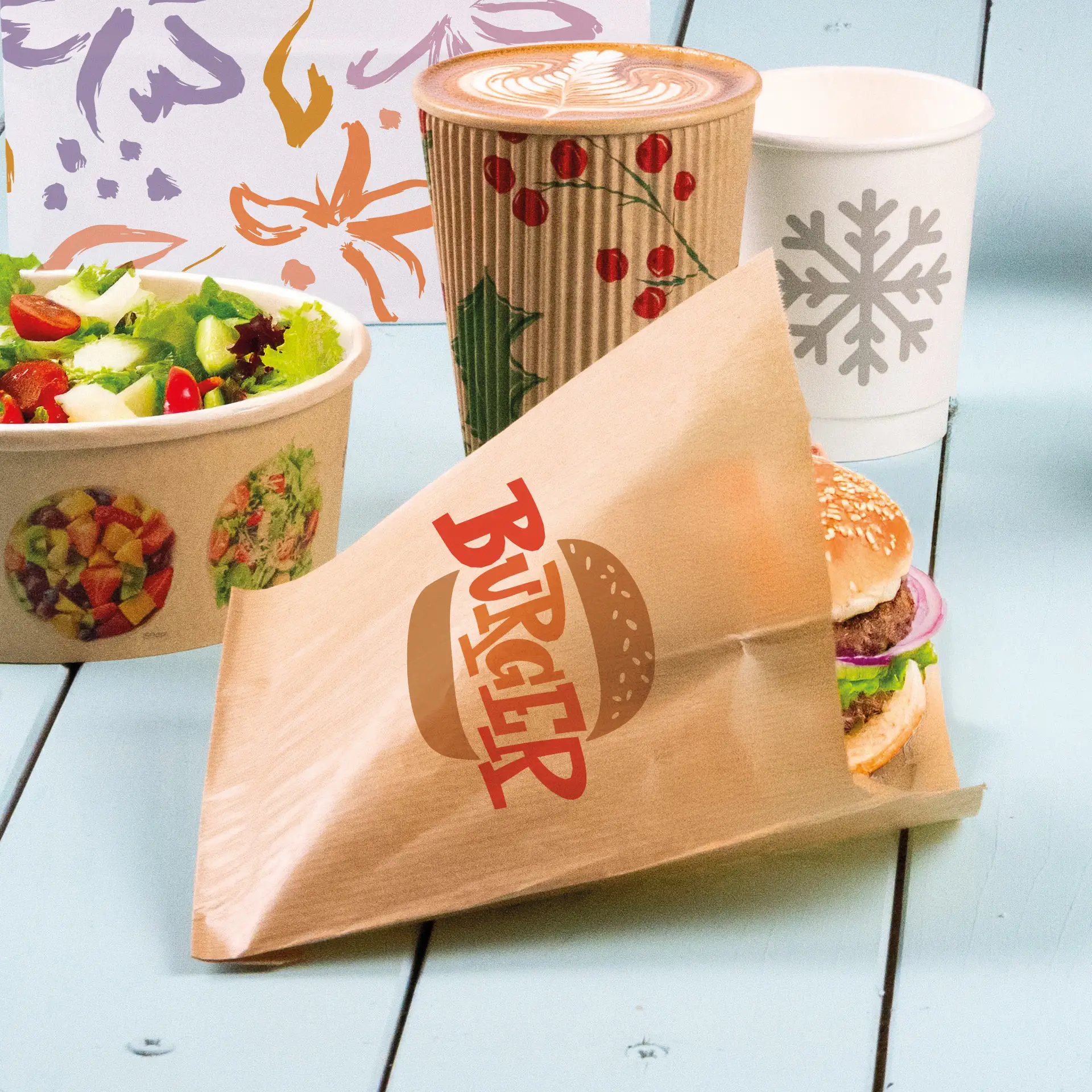 Buste per hamburger stampate, 15 x 16 cm, marroni