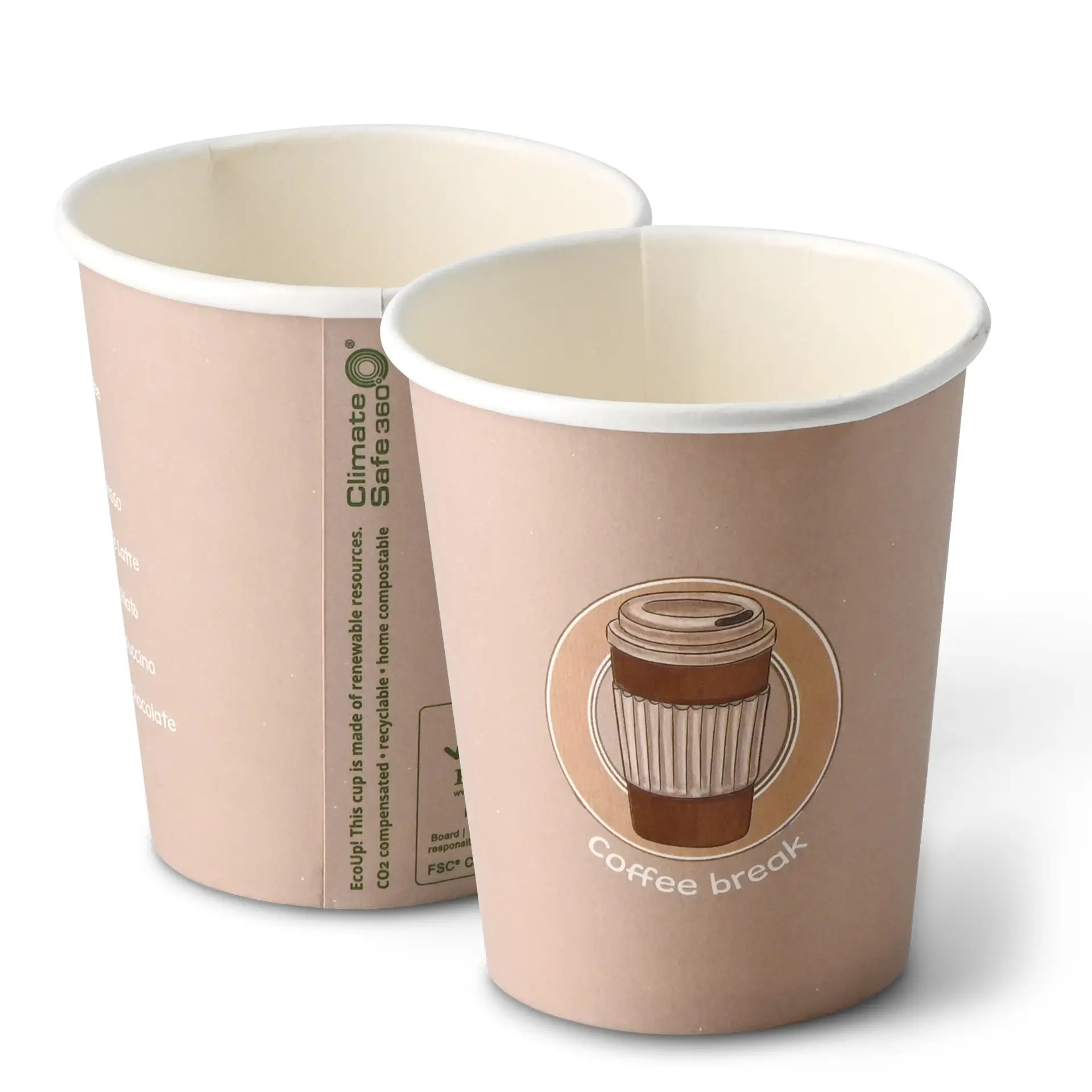 Pappbecher bedruckt "Coffeebreak" 200 ml / 8 oz, Ø 80 mm, weiß