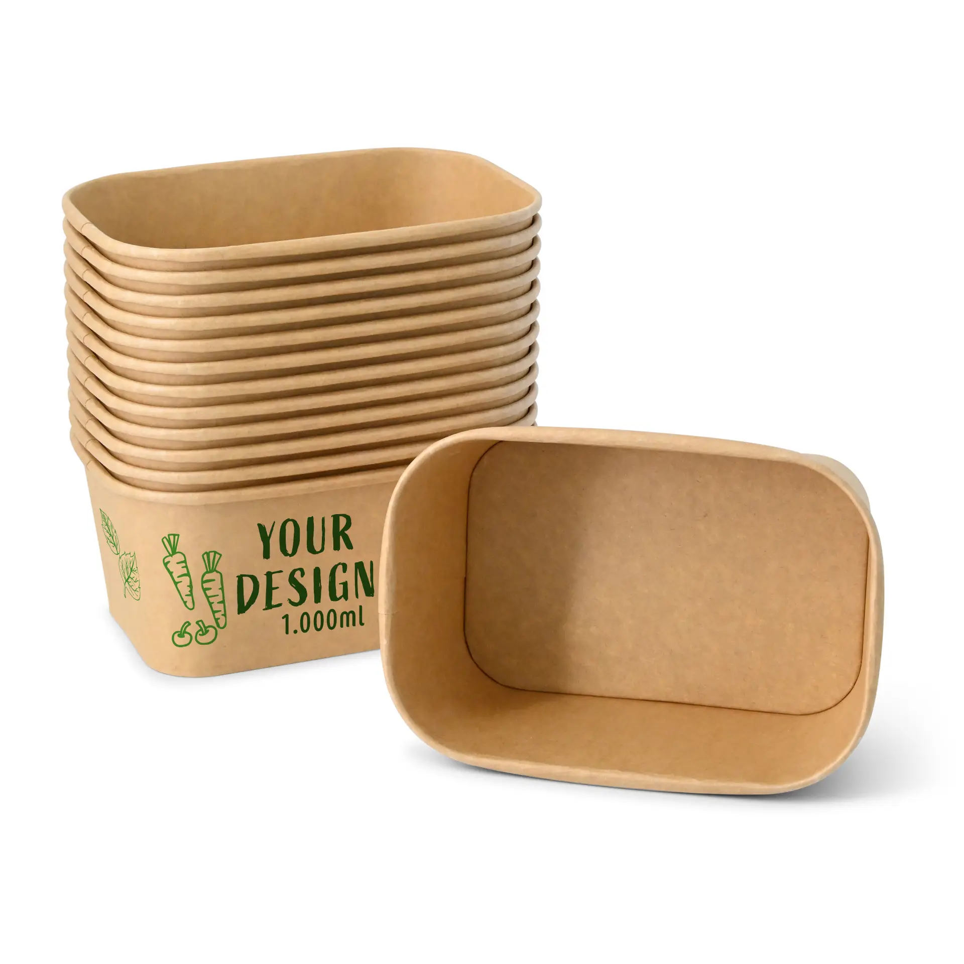 Ciotola per insalata personalizzata (rettangolare), 1000 ml / 40 oz, marrone, rivestimento PE