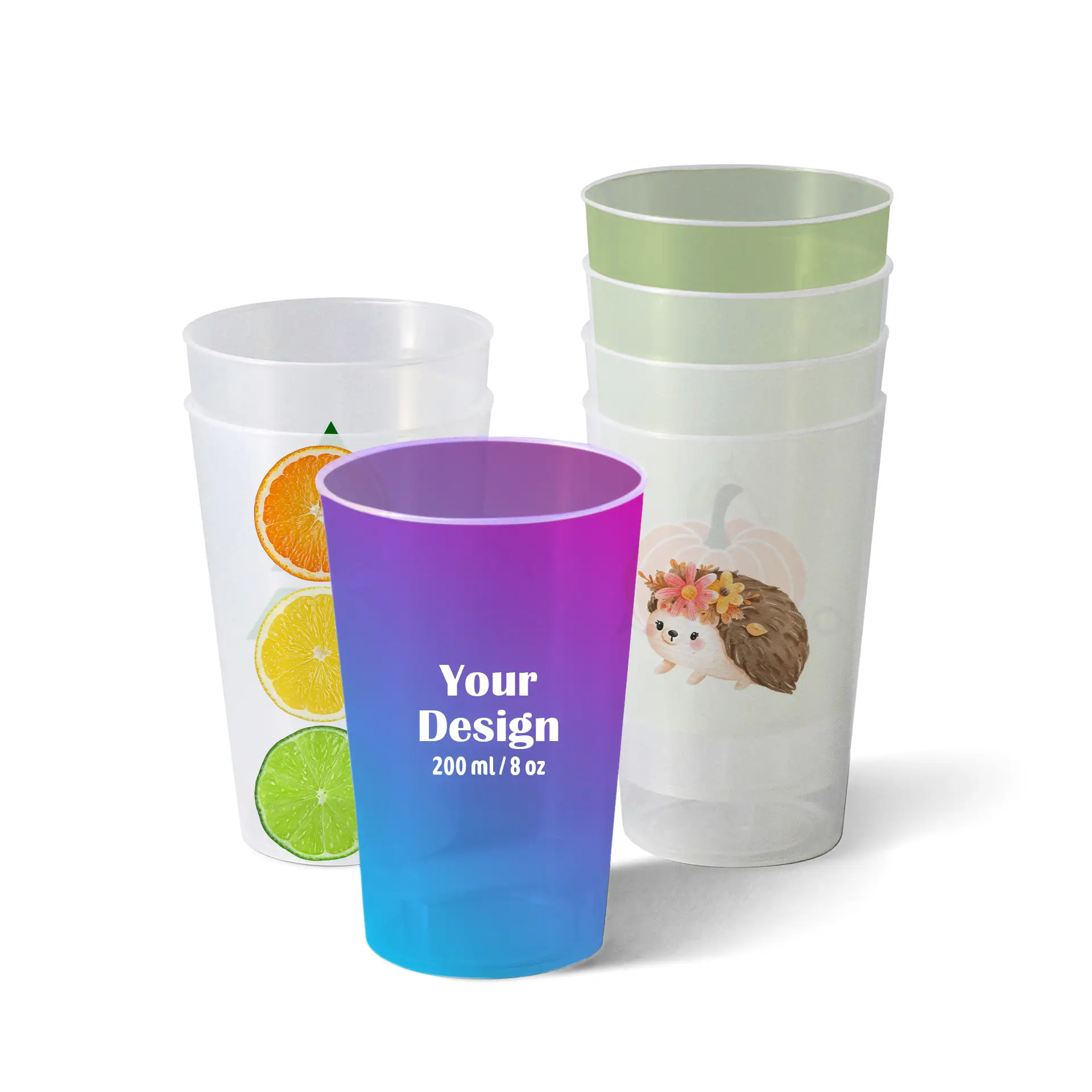 Bicchiere riutilizzabile con logo 200 ml, stampa digitale, a copertura totale