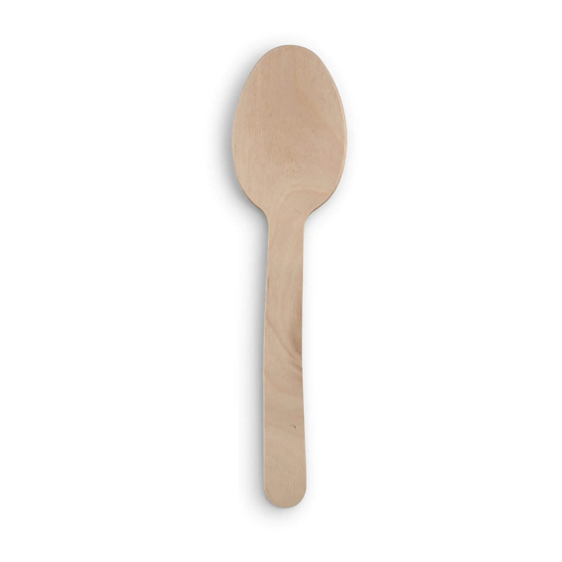 Cucchiaio di legno, lungo 18 cm, con finitura marrone liscia e testa arrotondata, in legno.