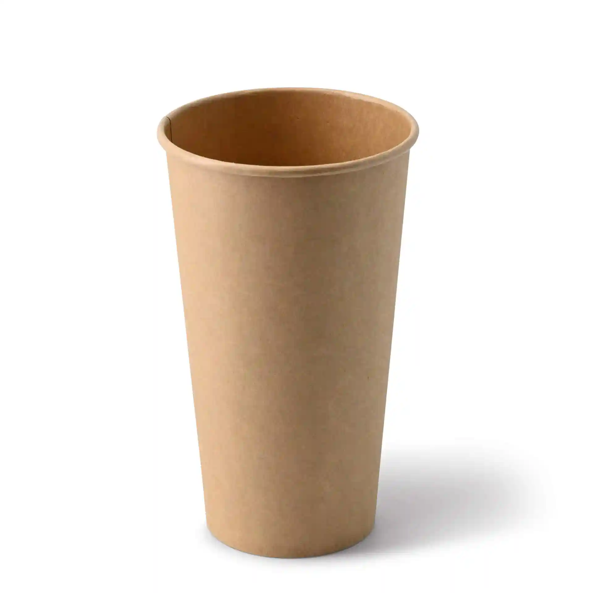 Bicchiere di carta marrone di forma rotonda, capacità di 20 oz e altezza di 150 mm.