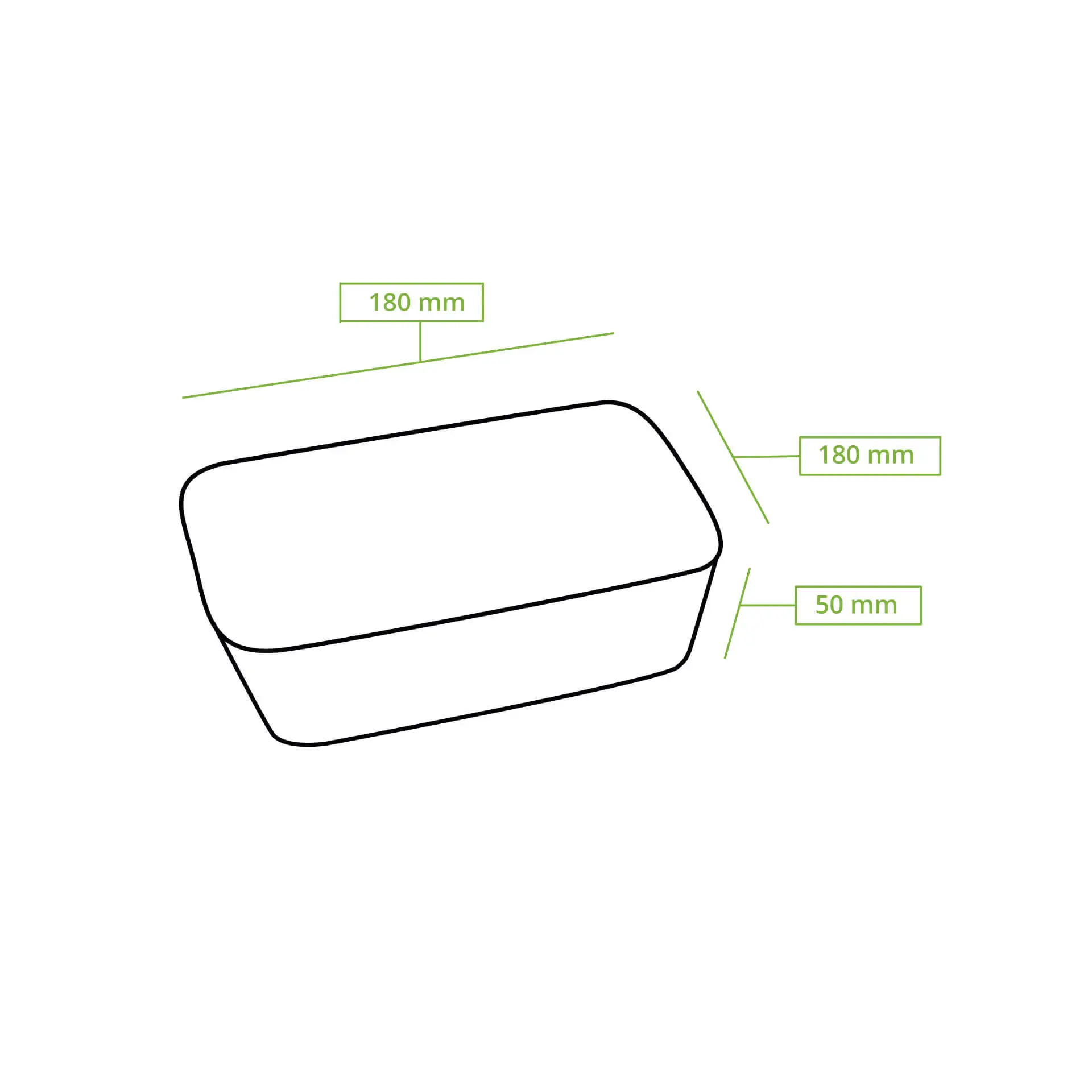 Ciotola in foglia di palma, 800 ml con coperchio, forma rettangolare, dimensioni 180 mm x 180 mm x 50 mm, qualità biodegradabile.