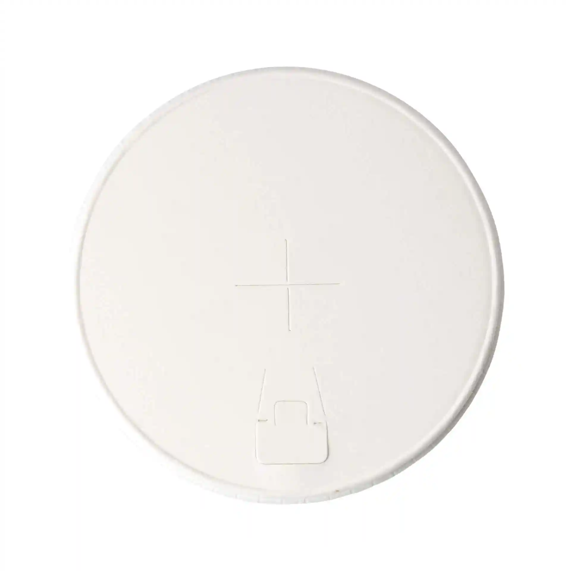 Coperchio di carta bianco con un diametro di 81 mm, dotato di foro per bere e cannuccia.