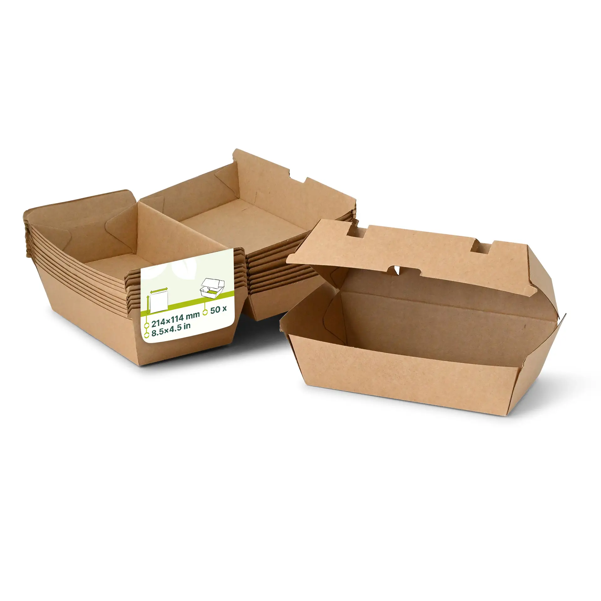 Scatole da asporto in cartone kraft marrone robusto con coperchi a ribalta, adatte per piatti caldi e freddi.