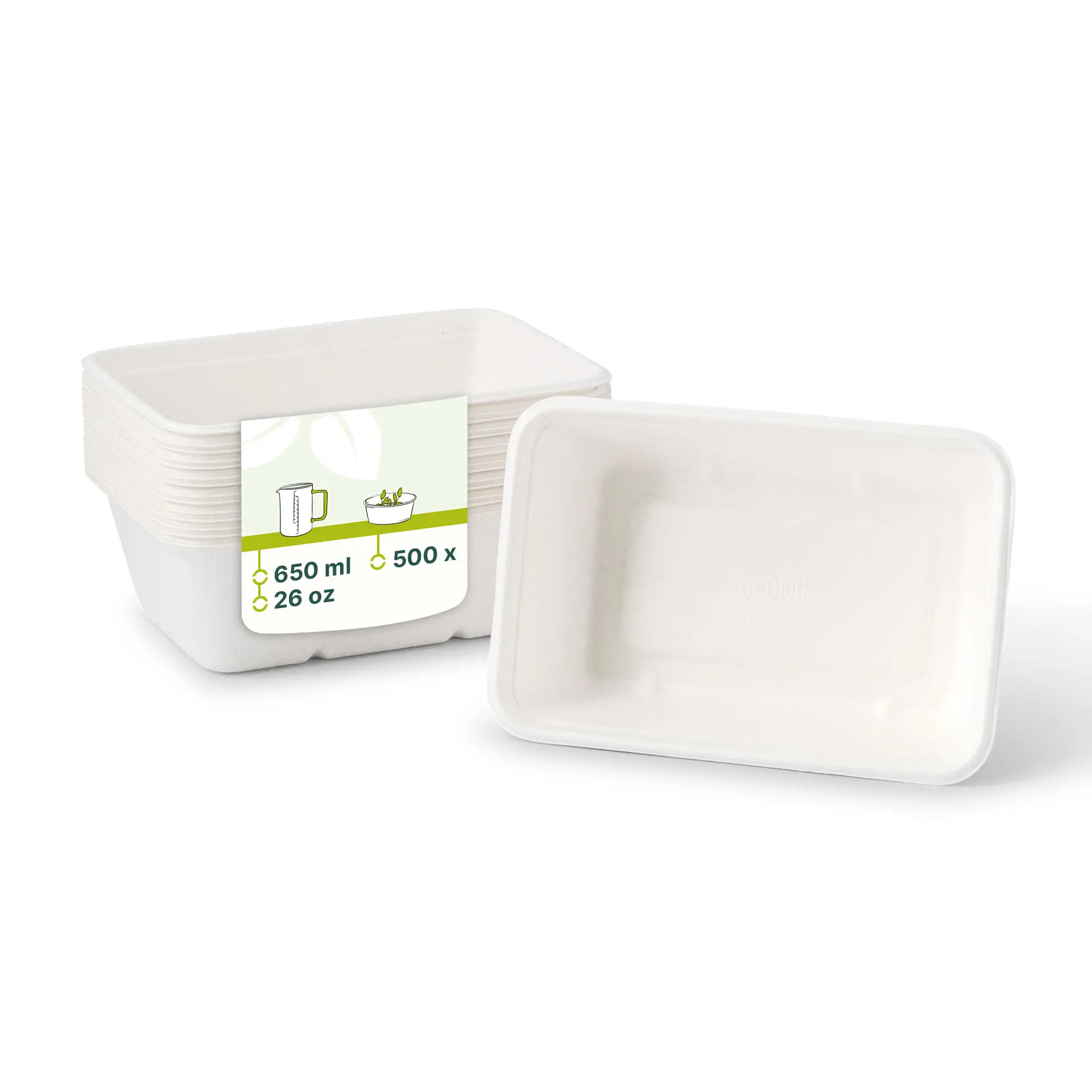 Zuckerrohr Schalen 17 x 12 x 6 cm, 650 ml, rechteckig