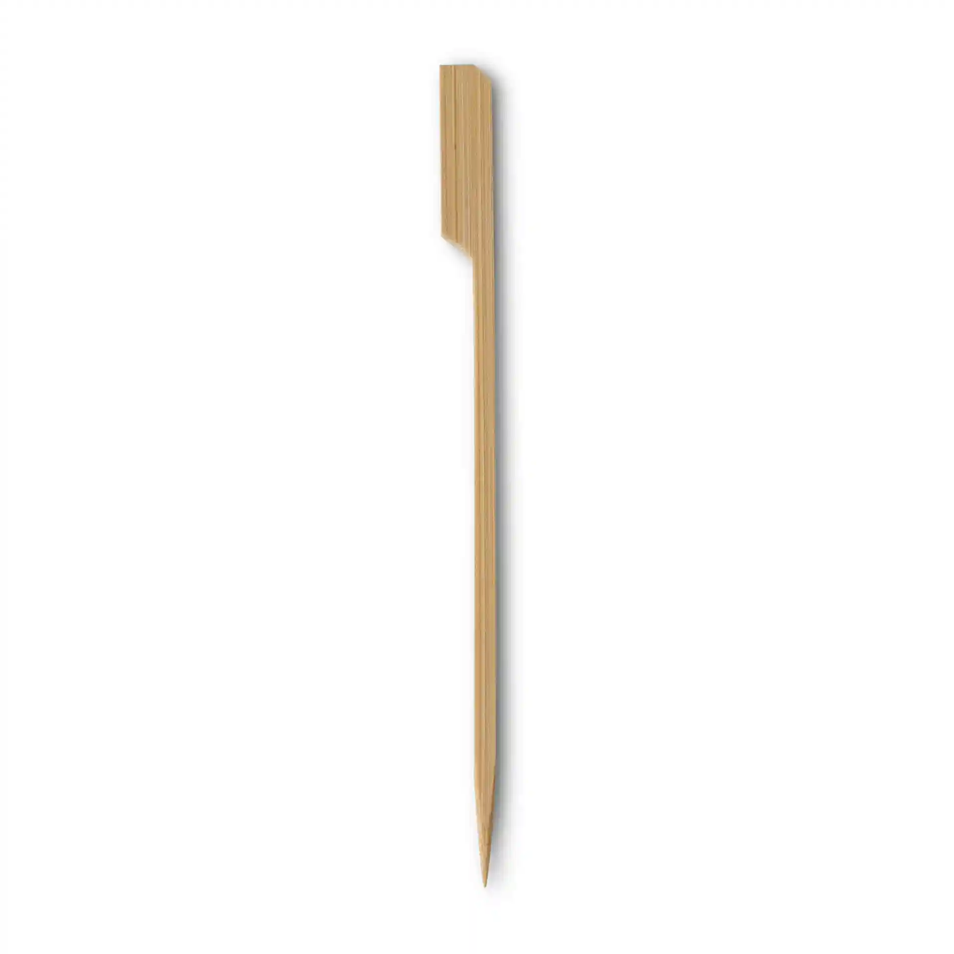 Spiedino in bambù, lungo 15 cm, non trattato, con cima piatta e punta, su sfondo bianco.