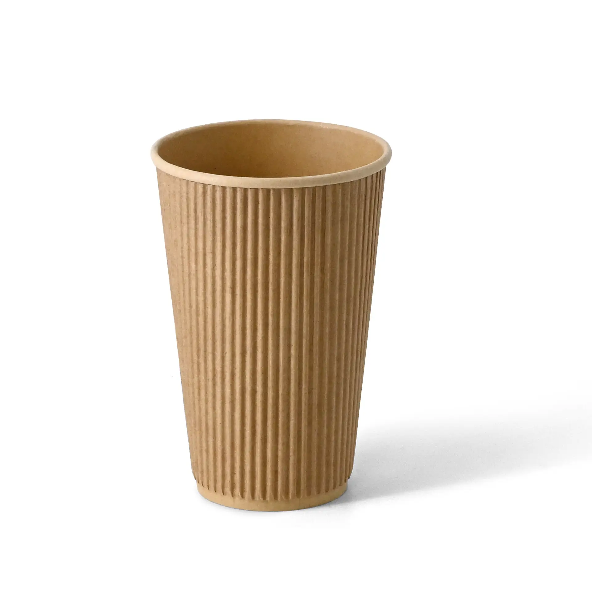 Tazza da caffè marrone a triplo strato con texture rigata, adatta per bevande calde, con rivestimento interno in PLA.