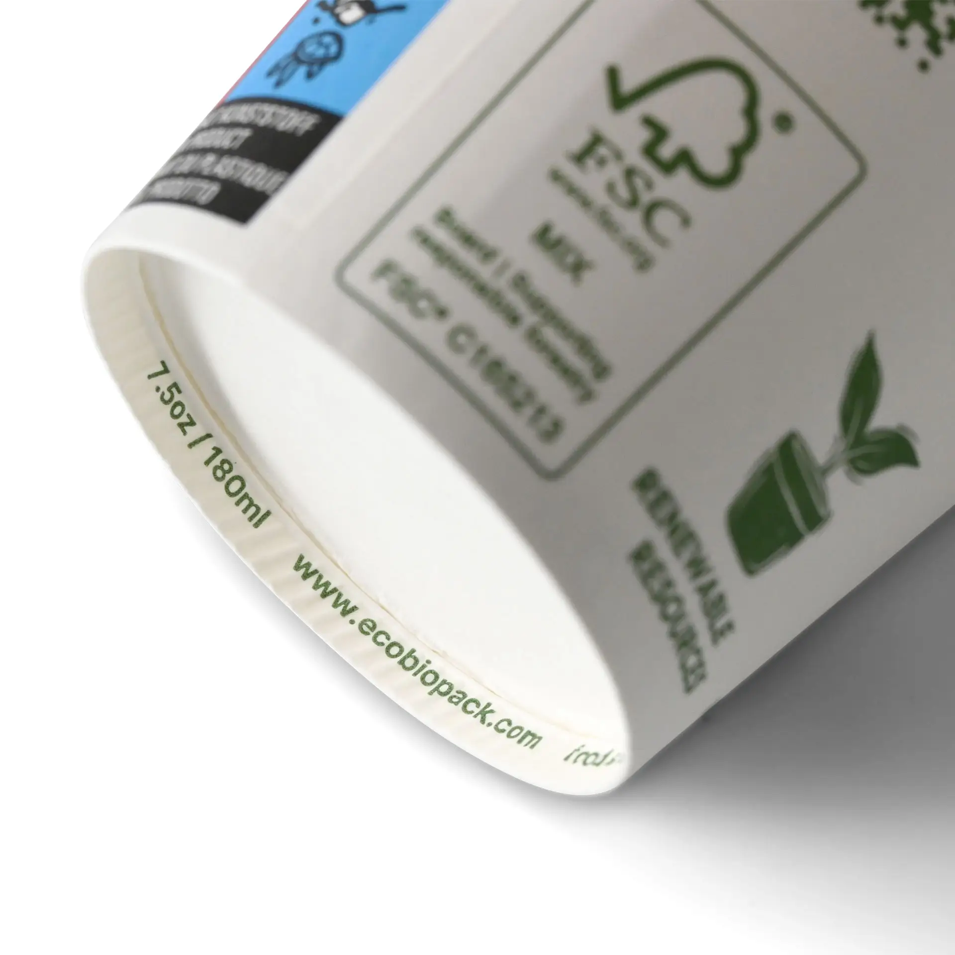 Bicchiere per distributore "EcoUp©" Icone, 180 ml / 7,5 oz, Ø 70 mm, parete singola, bianco, rivestito in PLA