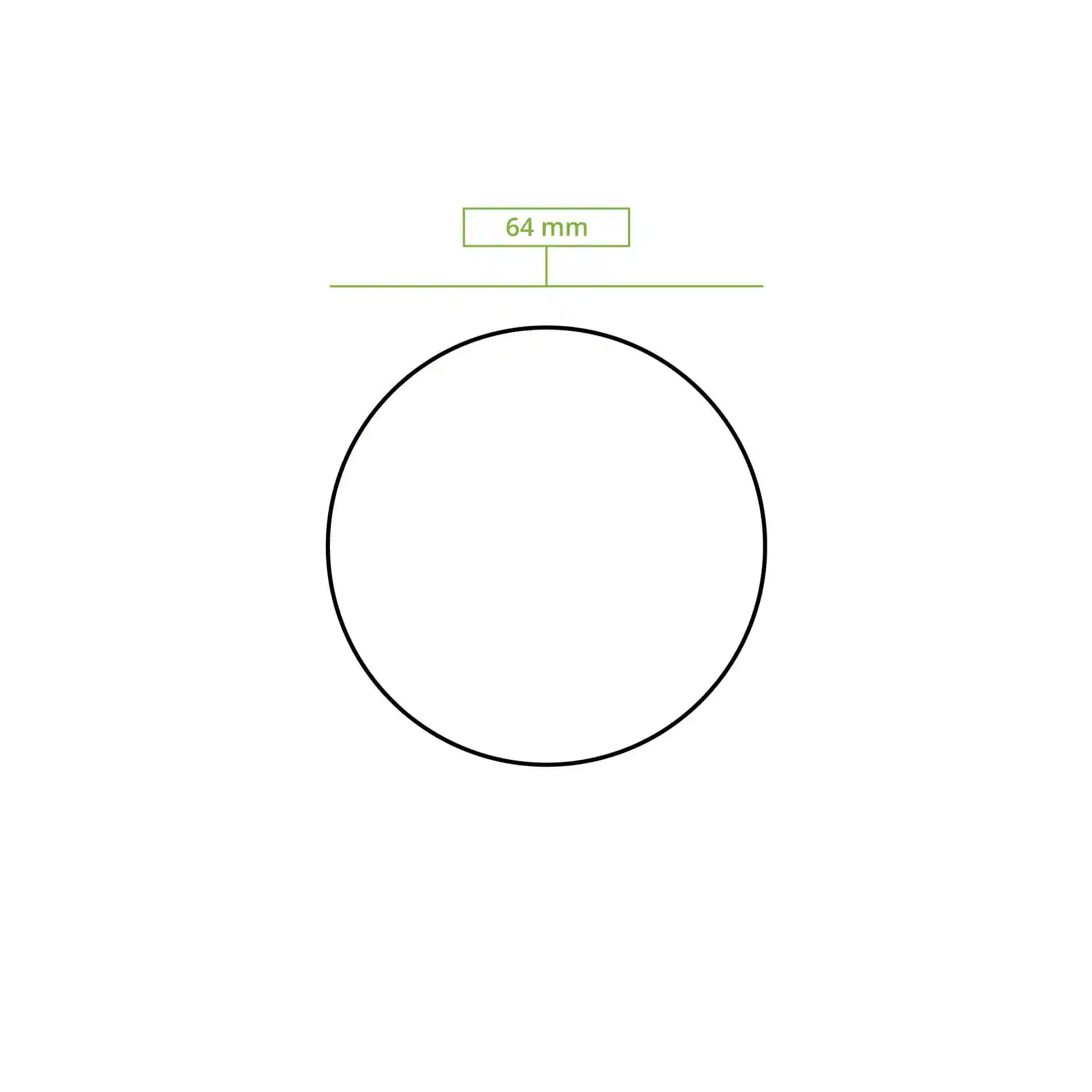 Disegno schematico di un coperchio rotondo con un diametro di 64 mm.